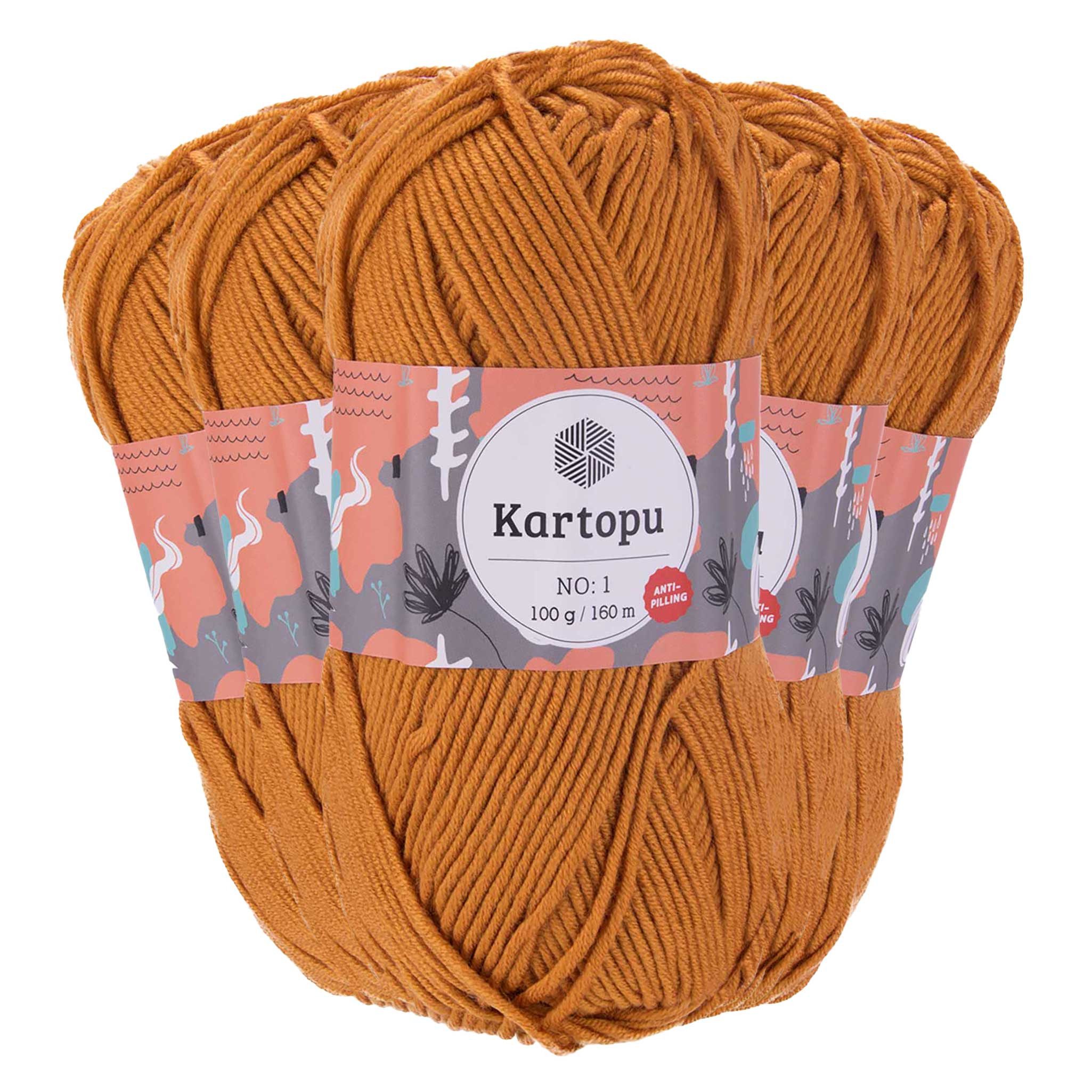 maDDma 5 x 100g Strickwolle Kartopu NO:1 Polyacryl-Wolle Anti Pilling Effekt Häkelwolle, 800 m (Sparpaket), K1854 terracotta