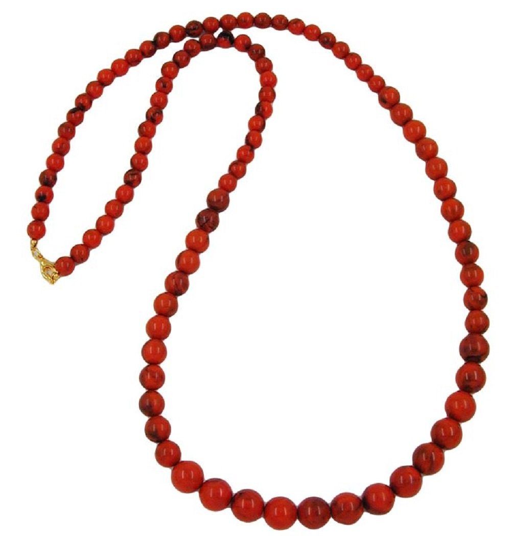 Collier Kette mit Kunststoffperlen orange-schwarz-marmoriert 80 cm