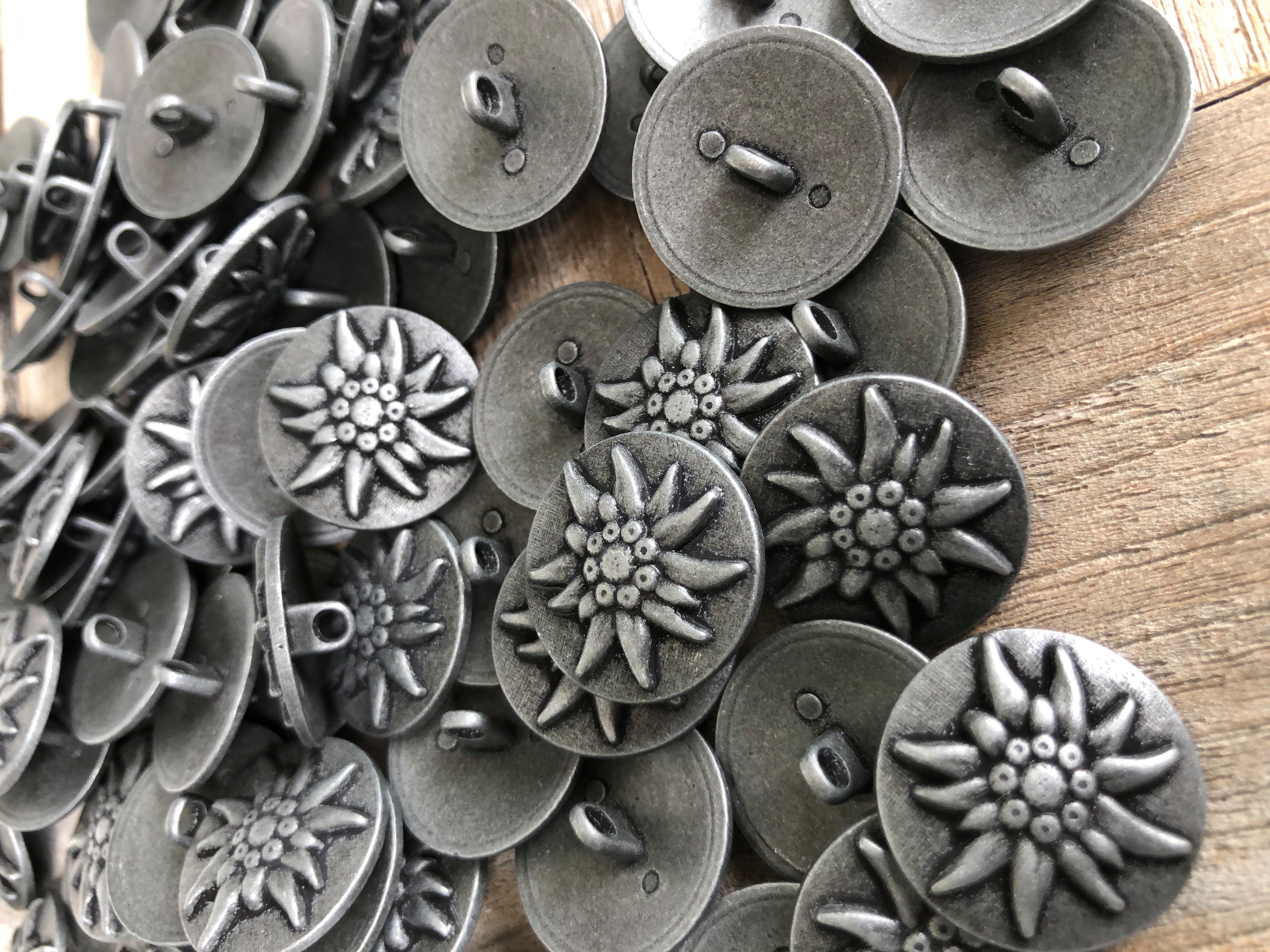 Hartmann-Knöpfe Knopf 1 Set (10 Knöpfe) silber schwarz matt Metallknöpfe Edelweiss