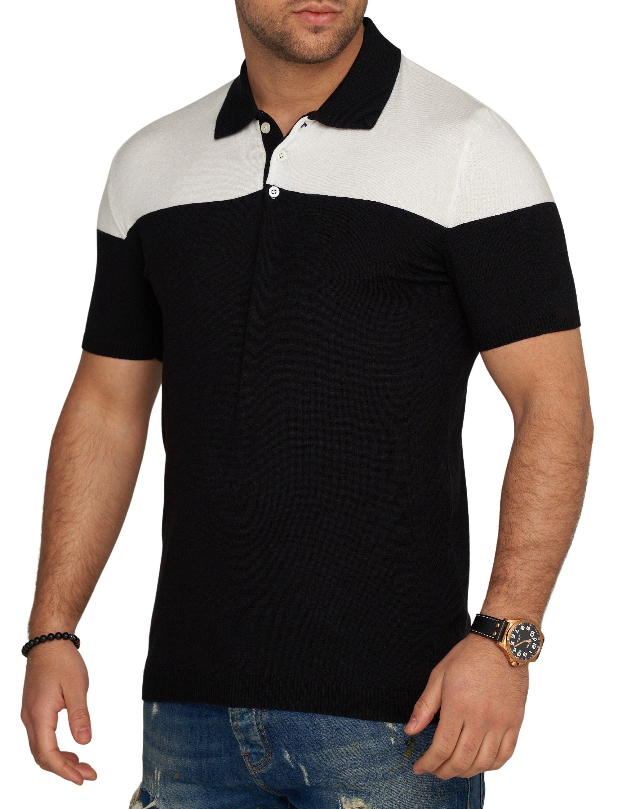 Kurzarm CRPARATI Color-Block Polo Poloshirt Strick Schwarz T-Shirt CARISMA