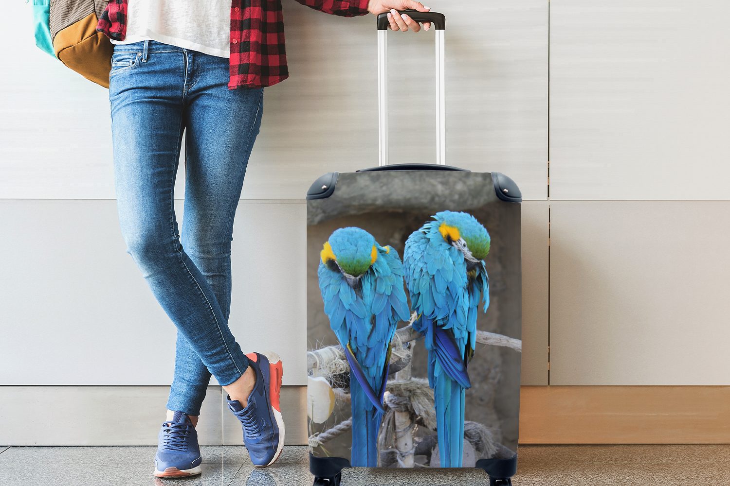 MuchoWow Handgepäckkoffer Zwei Aras, Reisetasche Trolley, Rollen, 4 rollen, Handgepäck für Ferien, mit Reisekoffer