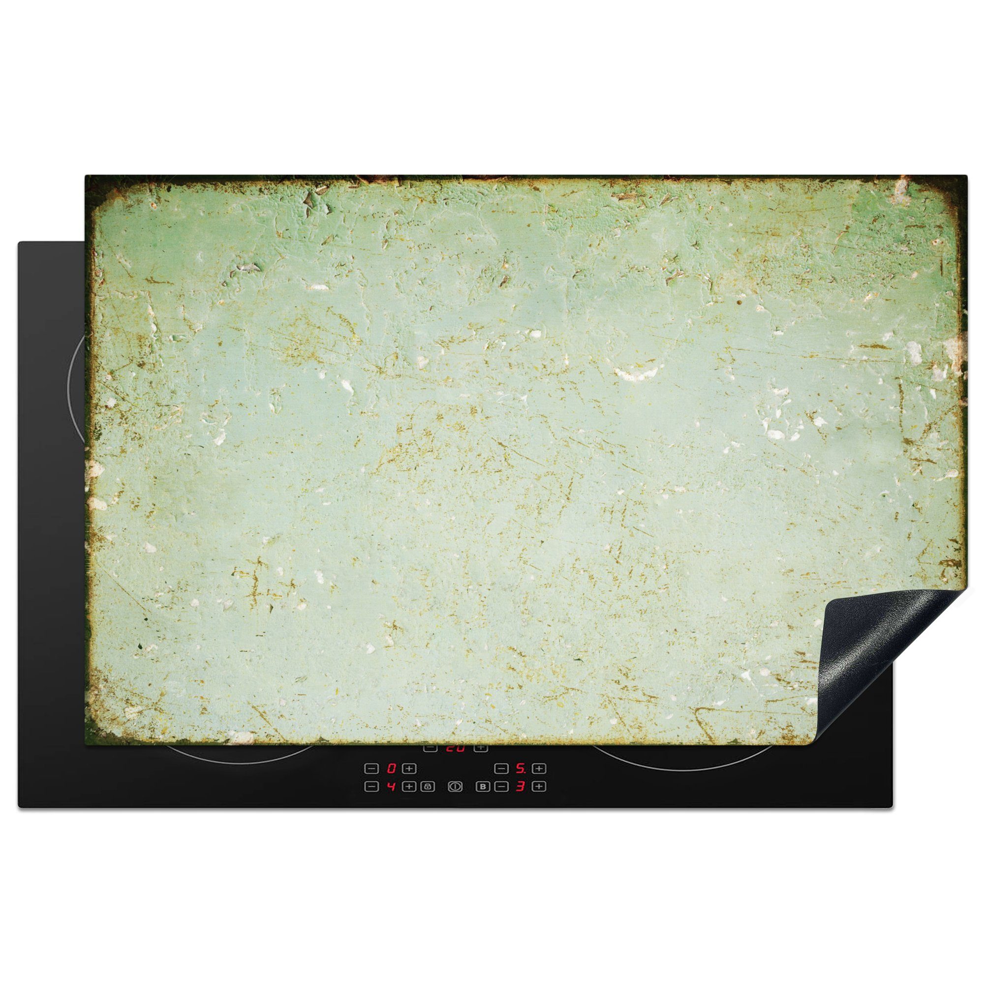 MuchoWow Herdblende-/Abdeckplatte Eisenstruktur mit hellgrüner Farbe, Vinyl, (1 tlg), 81x52 cm, Induktionskochfeld Schutz für die küche, Ceranfeldabdeckung