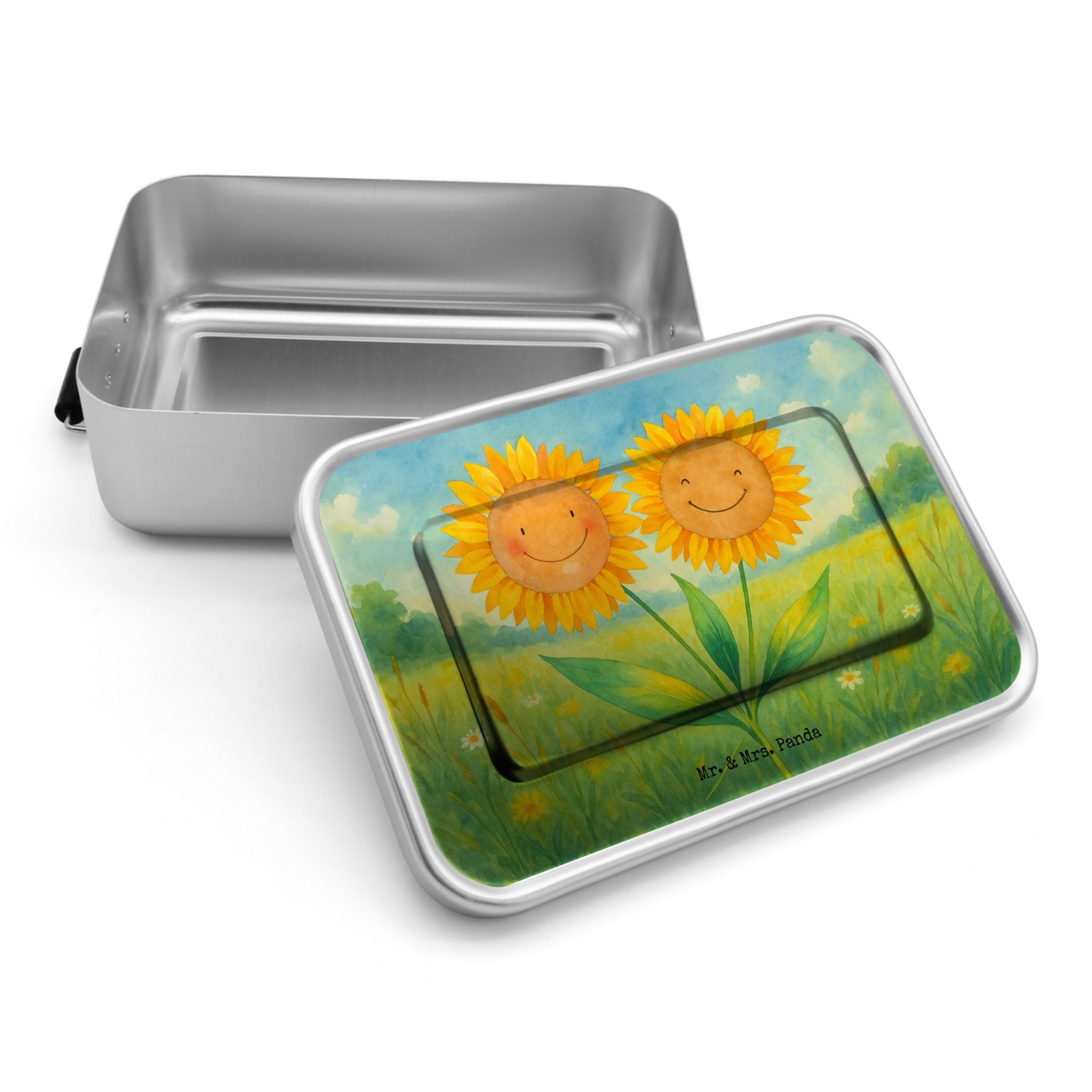 Mr. & Mrs. Panda Butterdose Blume Sonnenblume Design, Lunchdose, Weiß, Pflanzen, Vesperbox, Zusam, Premium Aluminium, (Packung), aluminium lunchbox Pflanzen Vesperdose Metall