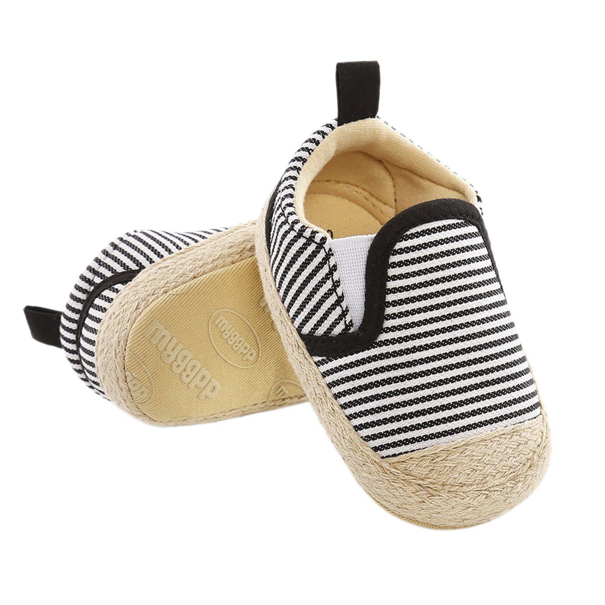 DEBAIJIA DEBAIJIA Lauflernschuhe Baby 0-6M Leichtes Leinen Schuhe Weiche Sohle Babystiefel Streifen-Schwarz Weiß