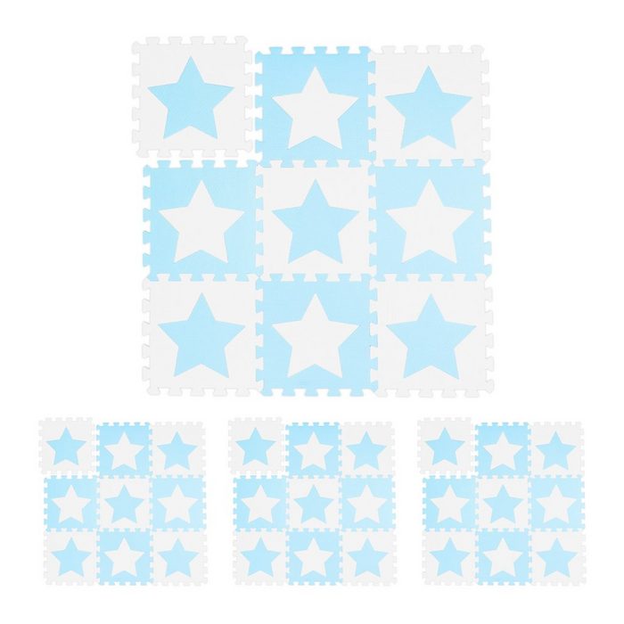 relaxdays Spielmatte 36 x Puzzlematte Sterne weiß-blau