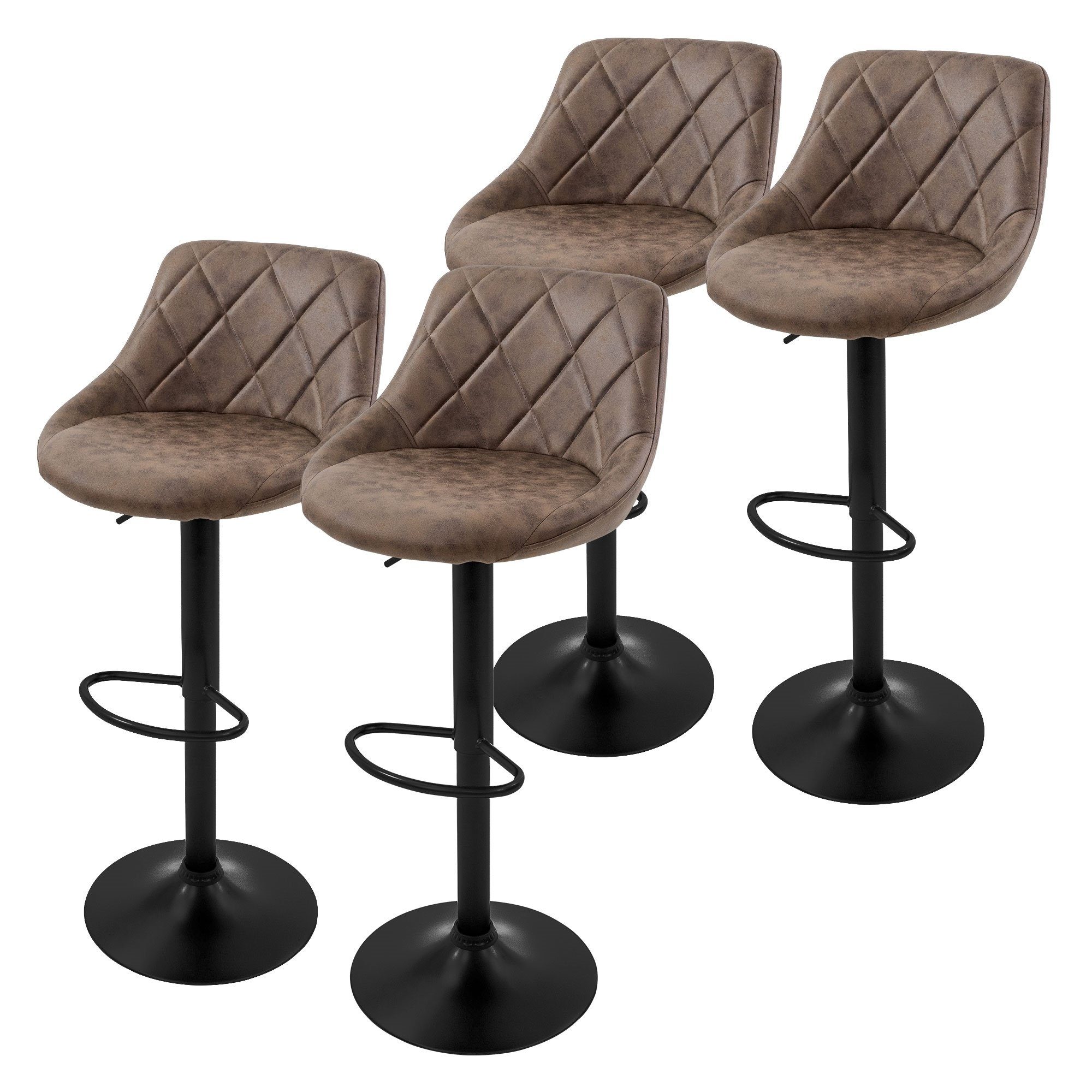 ML-DESIGN Barhocker Gepolsterter Barstuhl mit Rückenlehne und Fußstütze, 360° drehbar (4 St), Drehstuhl höhenverstellbar 62-82 cm 4er Set Braun Bezug aus Kunstleder