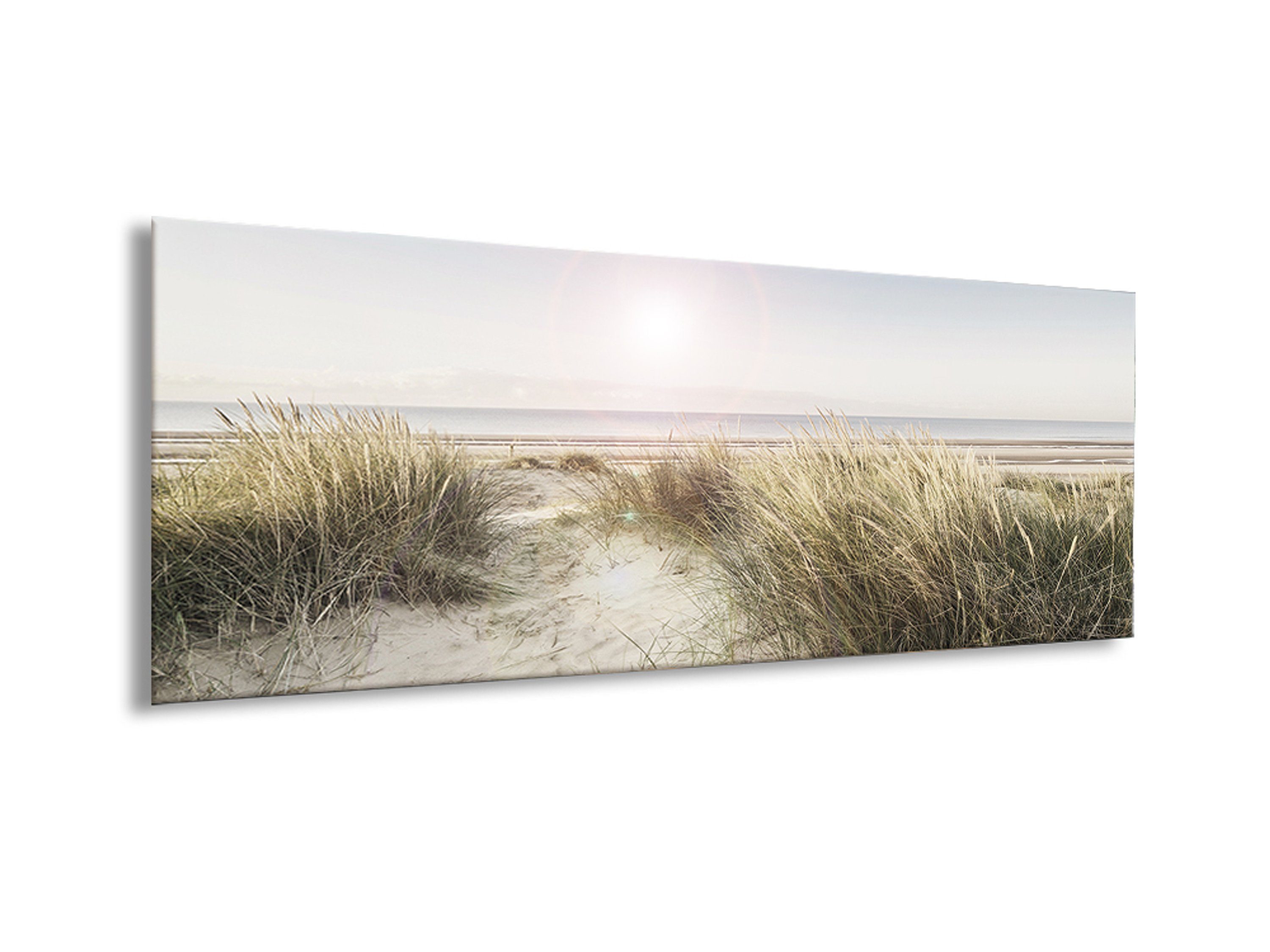 Dünen Meer aus Glasbild Nordsee: Strand-Gräser, Wandbild Wohnzimmer Bild 80x30cm Glas Glasbild Landschaft artissimo