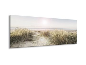artissimo Glasbild Glasbild 80x30cm Bild aus Glas Wandbild Wohnzimmer Meer Strand-Gräser, Nordsee: Landschaft Dünen