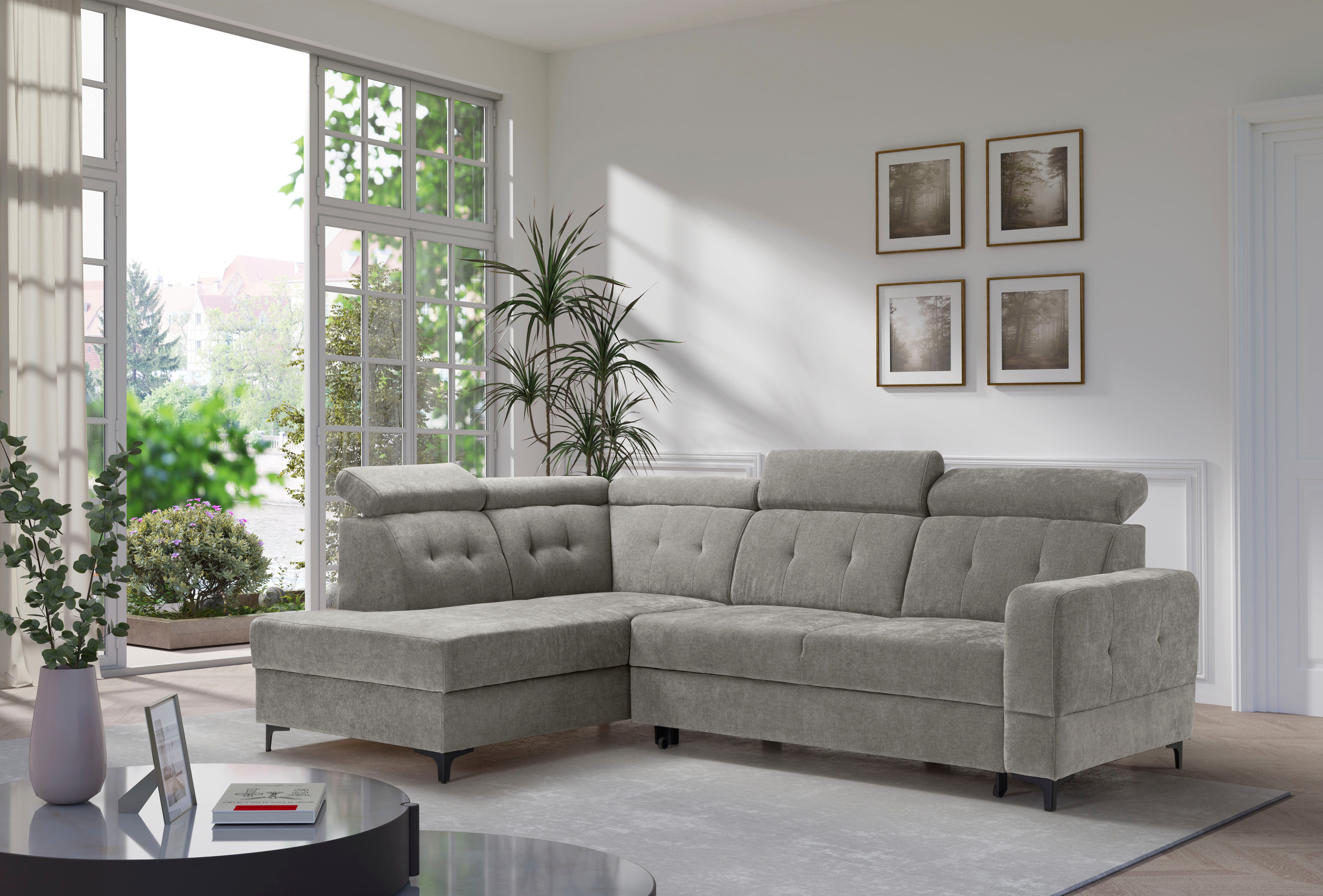 exxpo - sofa fashion Ecksofa Monte, Kopfteile verstellbar, optional mit Bettfunktion & Bettkasten, 2 Teile, L- Form, mit Kopfteilverstellung, optional Bettfunktion und Bettkasten