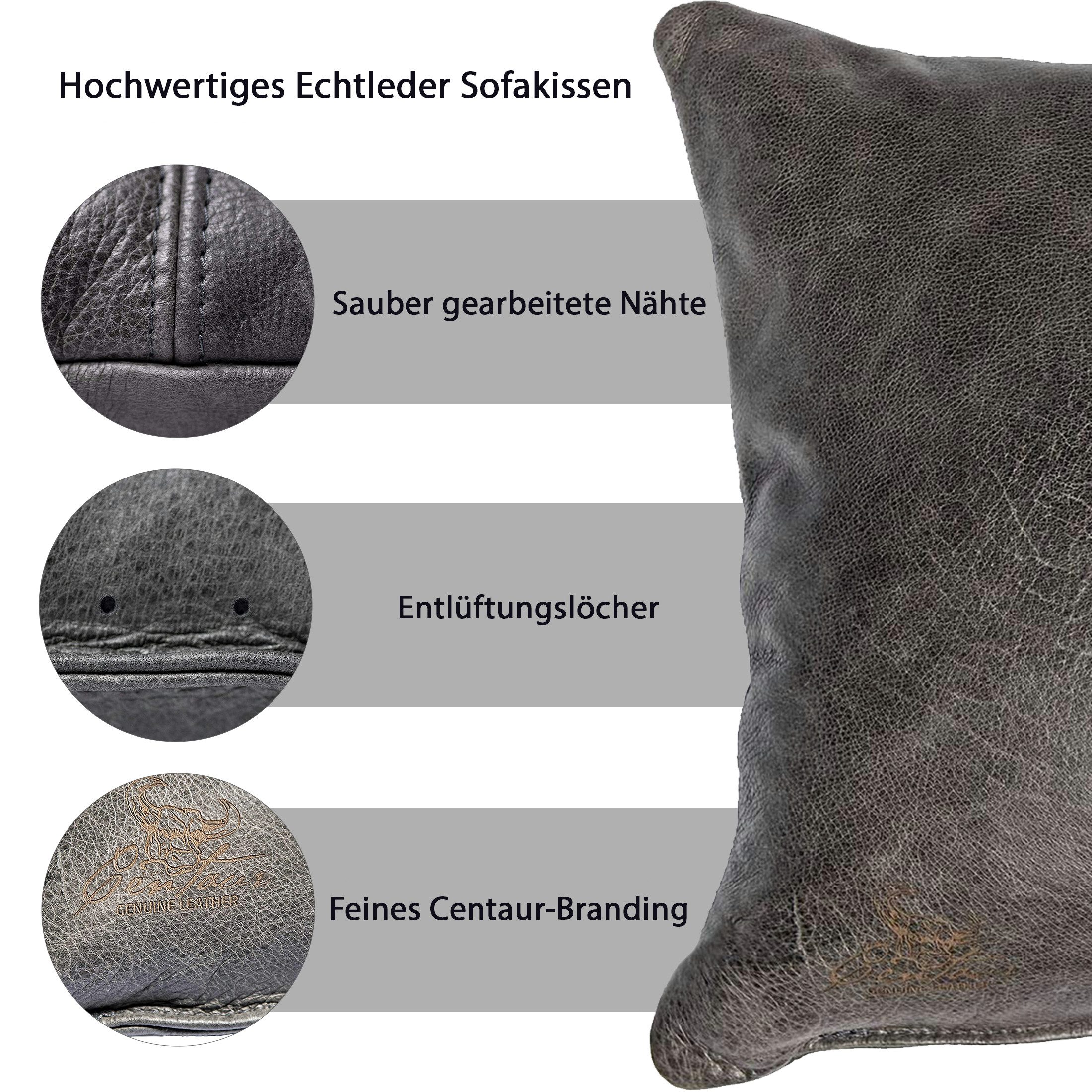 Centaur Dekokissen aus echtem Leder, Lederkissen, Hochwertiges Leder, echtes Rindleder, Handarbeit