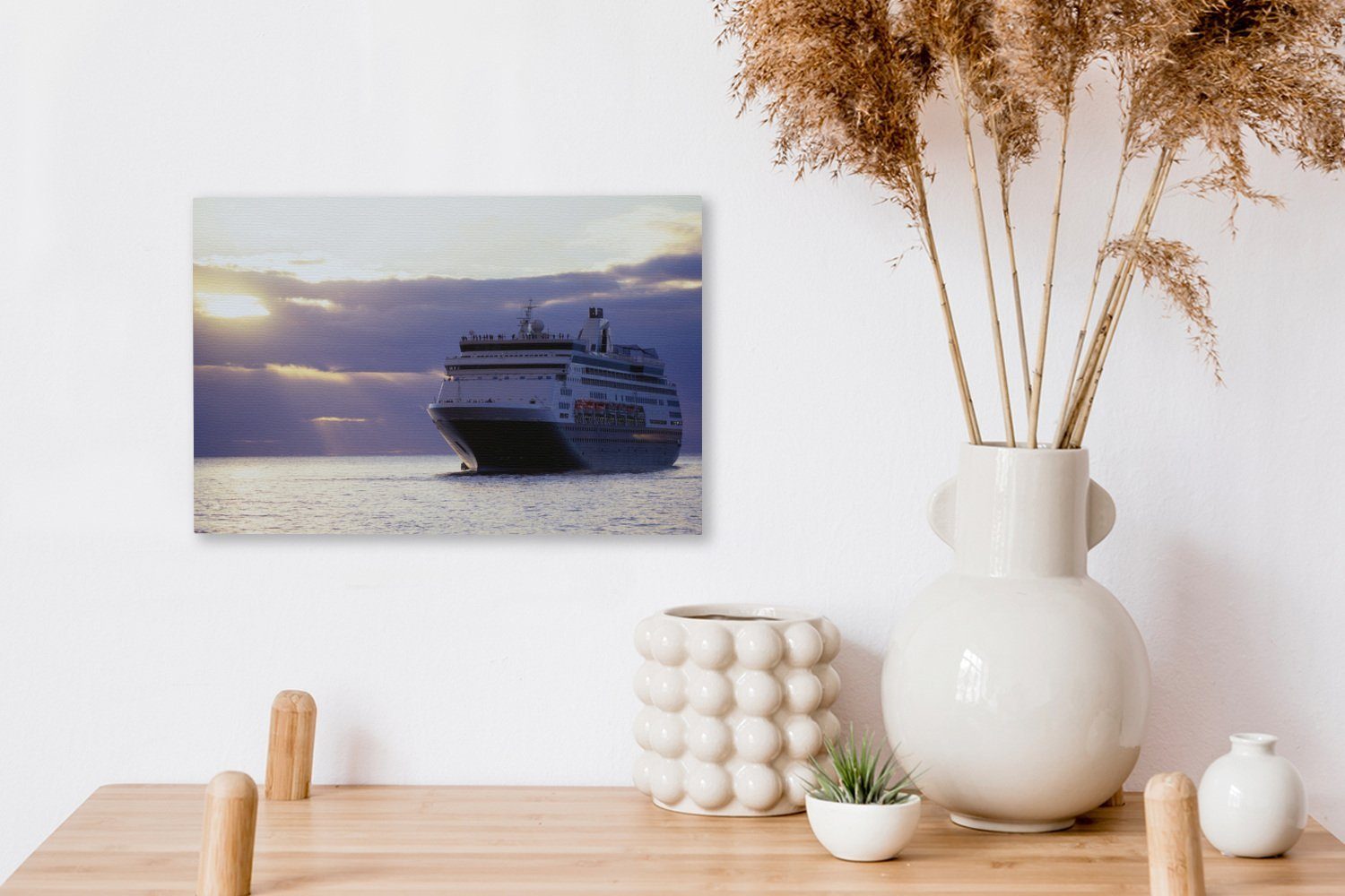 Wandbild mit St), Aufhängefertig, schönen (1 Leinwandbild Hintergrund, im Leinwandbilder, Sonnenstrahlen 30x20 cm Kreuzfahrtschiff Wanddeko, OneMillionCanvasses®