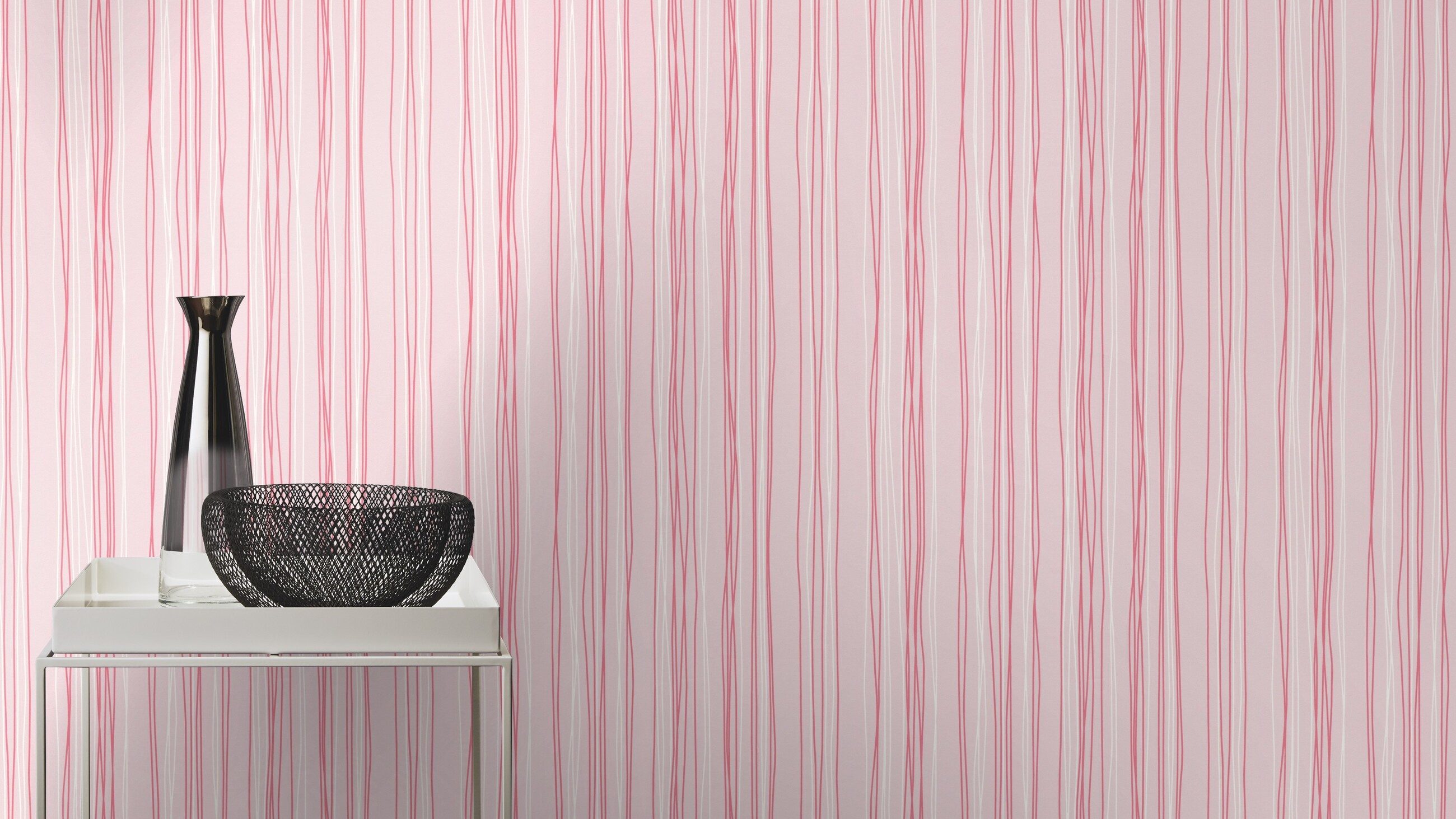 Rasch Papiertapete Streifen und feine Linien in Rosa und Weiß, leicht gekörnt, Streifen, (1 Rolle, 1 St), Gestreift
