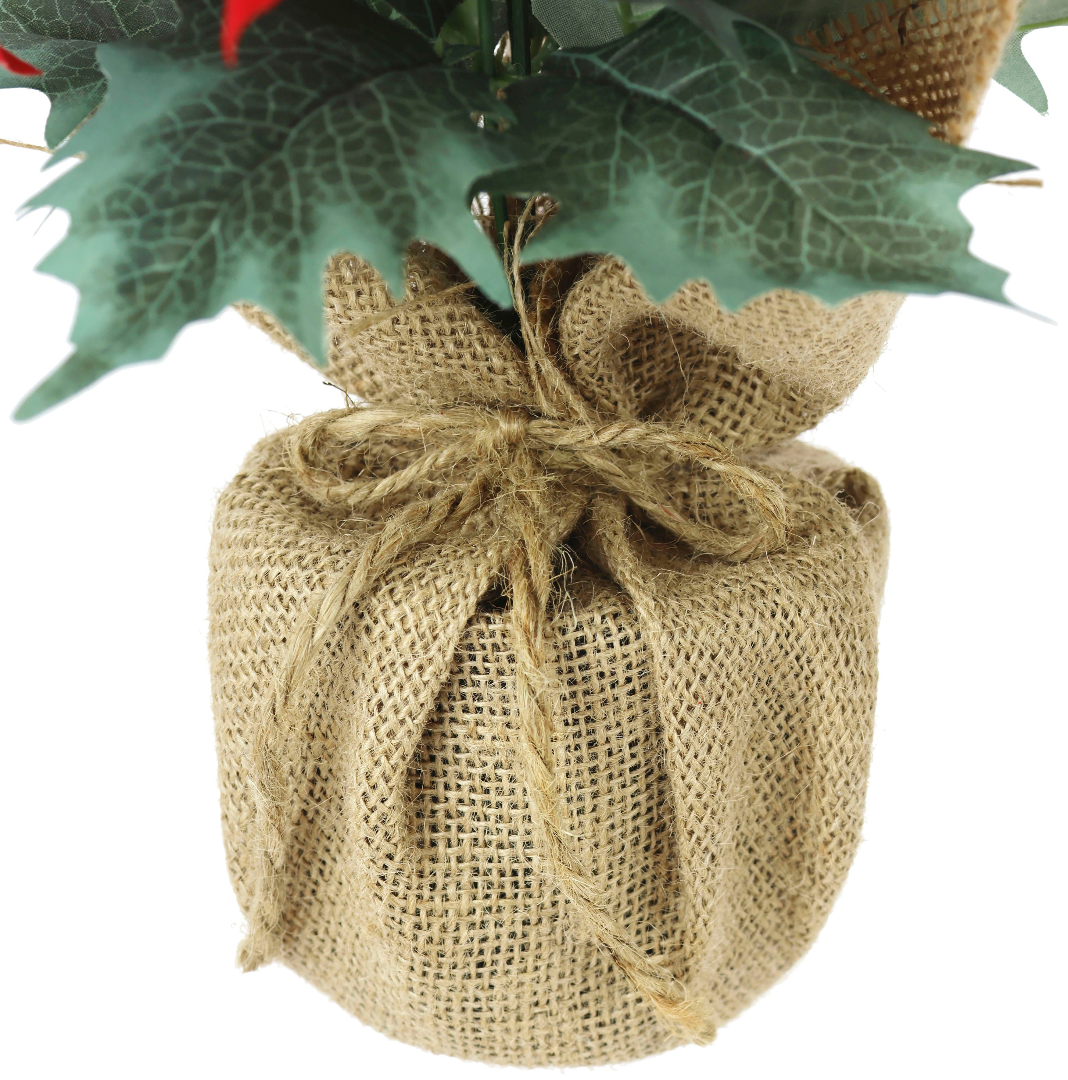 Winterliche Kunstpflanze Gesteck mit Poinsettia in Jute, Weihnachtsstern, Christstern, I.GE.A., Höhe 29 cm, Kunstblume, Weihnachtsdeko – Bild 3 von 4