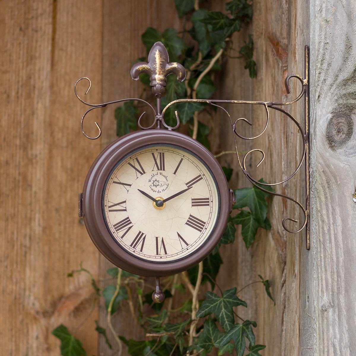 Antikas Wanduhr Bahnhofsuhr, Wanduhr, zweiseitig mit Thermometer, nostalgischer