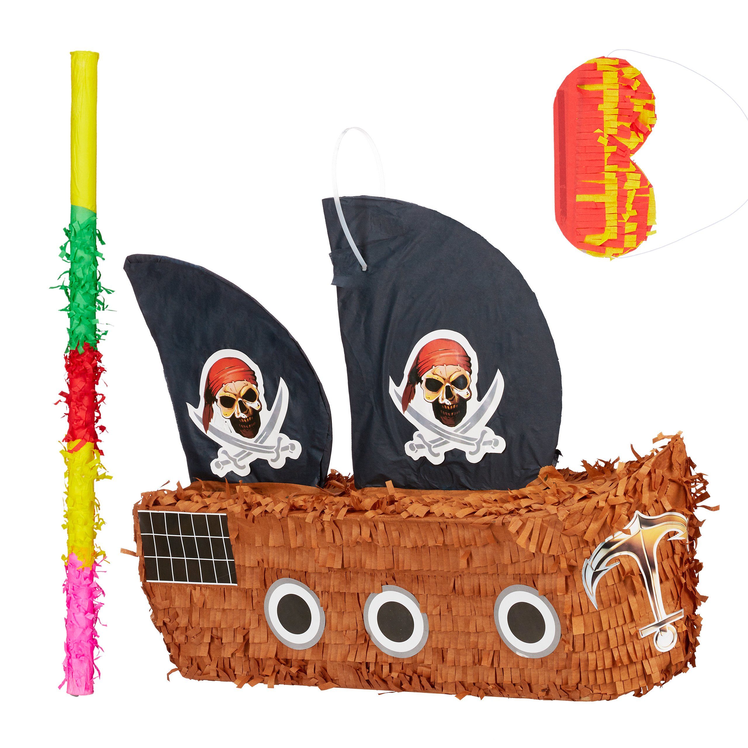 relaxdays Papierdekoration 3 tlg. Pinata Set Piratenschiff