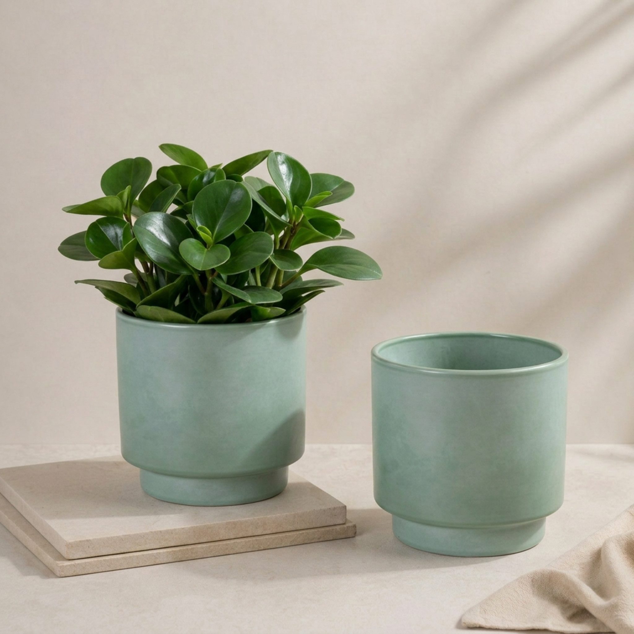 matches21 HOME & HOBBY Blumentopf Übertöpfe in Ø 10,5 cm, Salbeigrüne Blumentöpfe im 2er Set (2 St), Blumenübertöpfe aus Keramik für Zimmerpflanzen