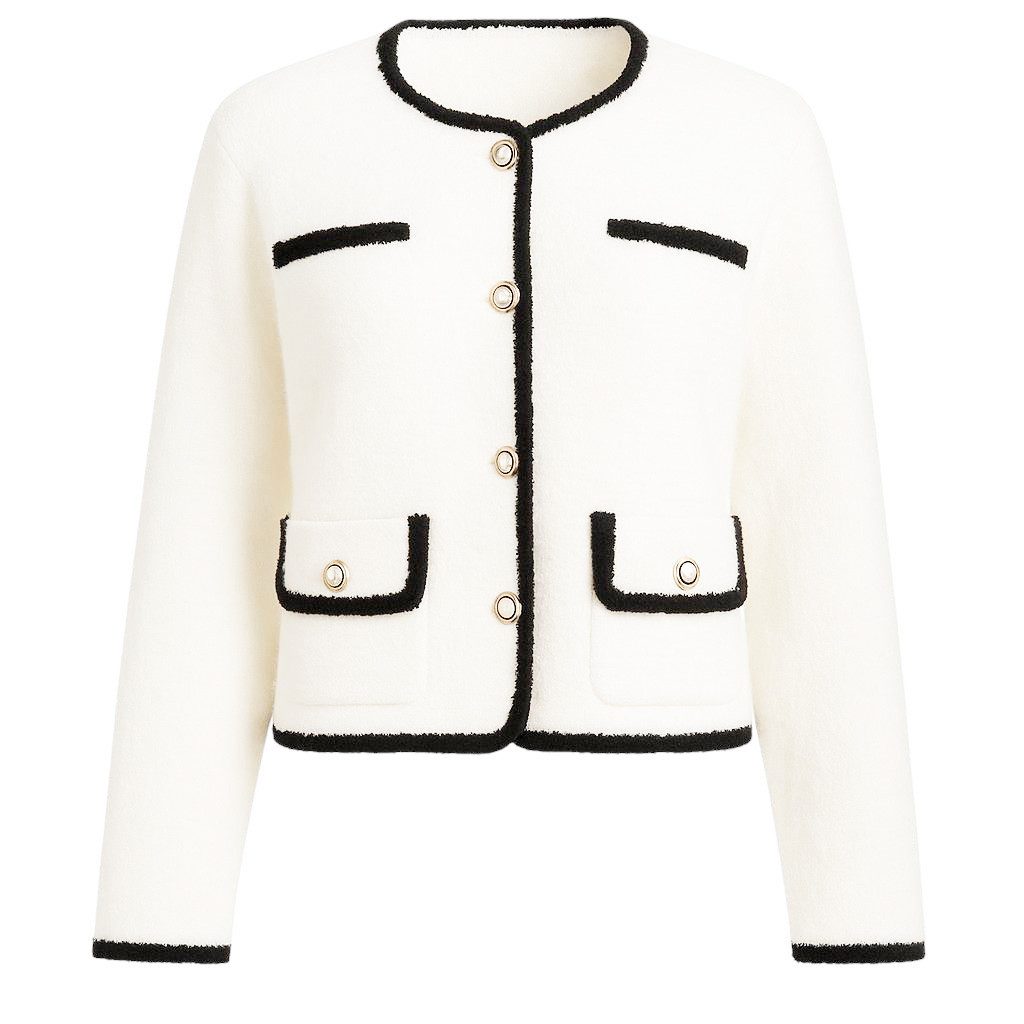 Mississhop Kurzjacke Damen Bouclé-Blazer mit Kontrastpaspeln – stilvoller Kurzblazer M.419