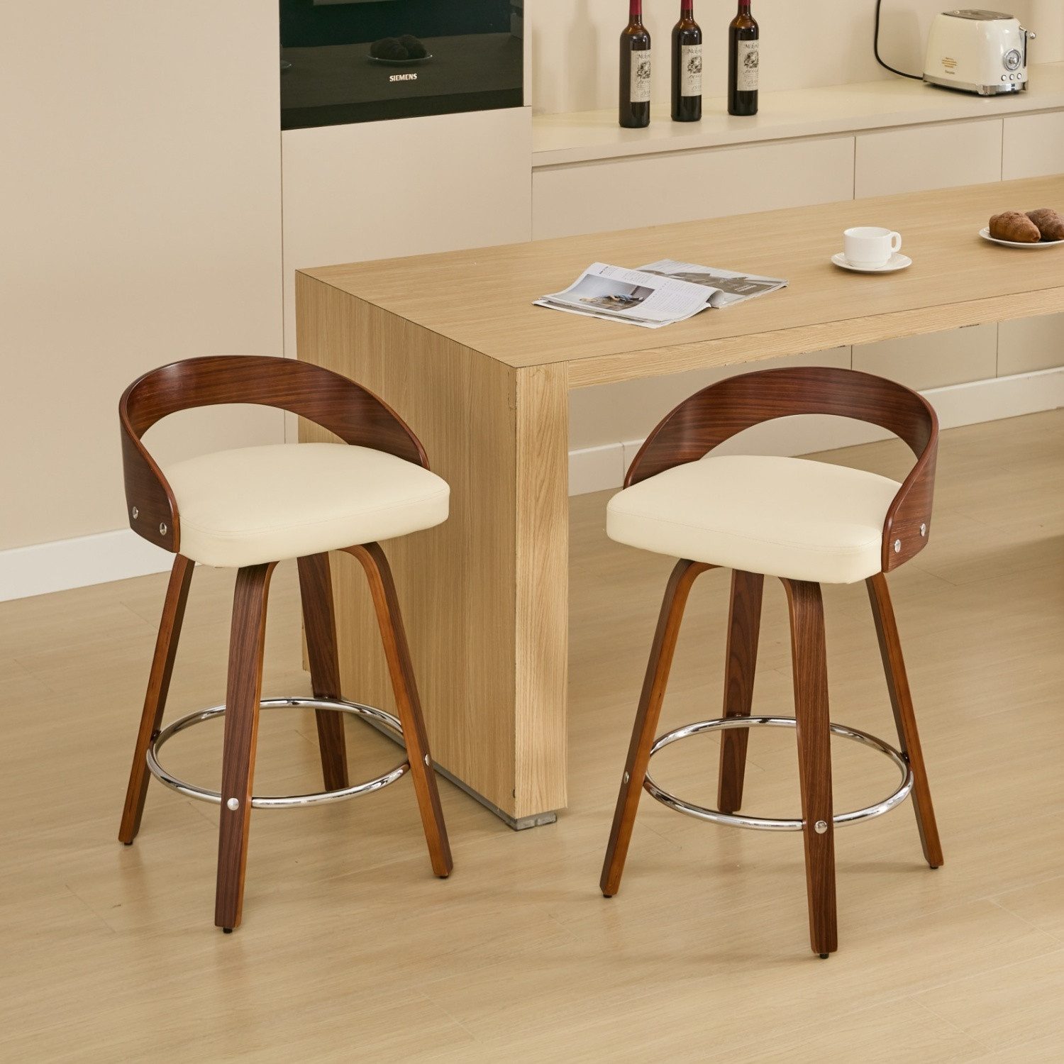 ANYSUN Barhocker Barhocker-Set, 2er-Set, drehbare Barhocker mit niedriger Rückenlehne, (Sitzhöhe 63 cm,Barstühle aus Holz mit weich gepolstertem Sitz, 2 St), Barhocker aus Walnussholz für Kücheninsel,Essbereich oder kleine Räume
