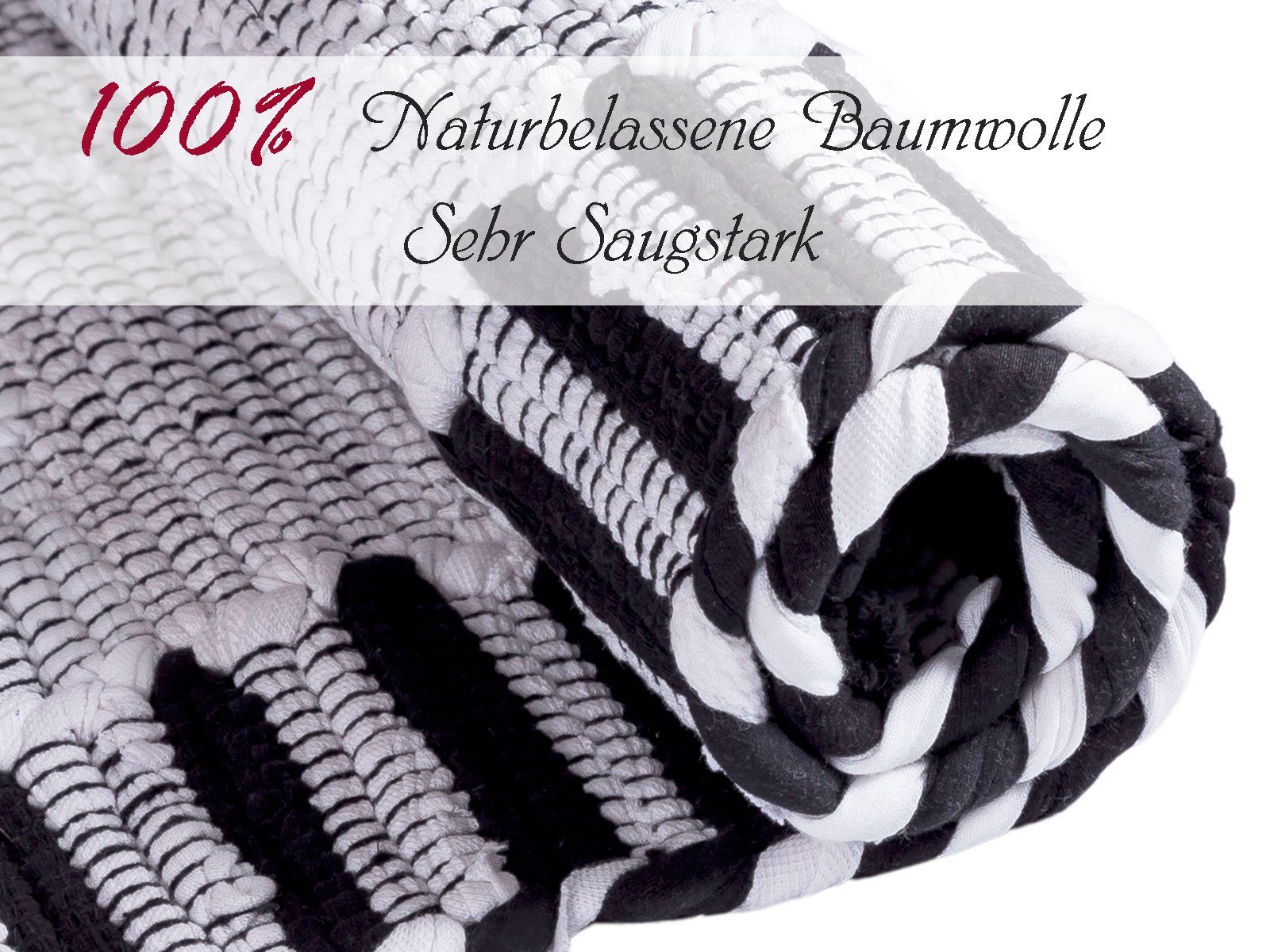 Teppich 2er Minara 80x50 vers Badvorleger Farben, Badezimmerteppich Baumwolle groß Set weiß-schwarz
