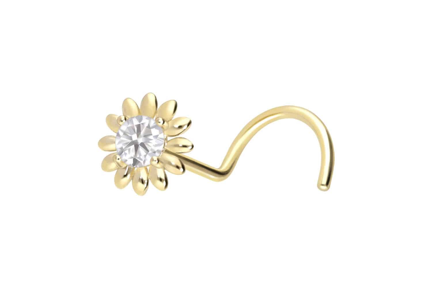 Nasenpiercing 14/18 Karat Gold Nasenstecker Spirale MOISSANIT + BLUME