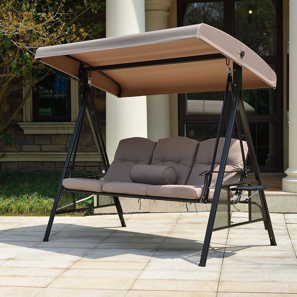 HOME DELUXE Hollywoodschaukel DESCANSO, 3-Sitzer, ohne Abdeckung, inkl. Auflagen - B/H/L 115x195x198 cm I Gartenliege Schaukelliege