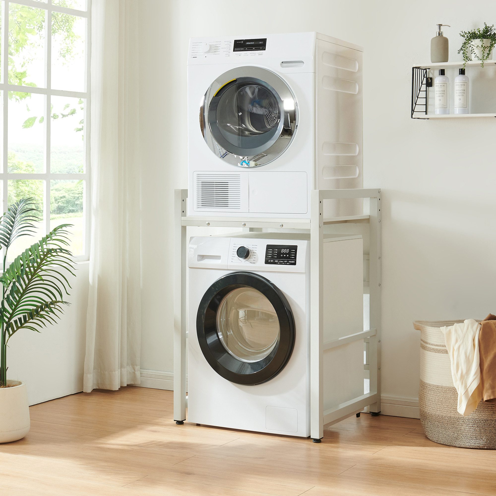 en.casa Waschmaschinenuntergestell, »Hökangend« mit höhenverstellbarer Ablage 105x73x63 cm Stahl Weiß