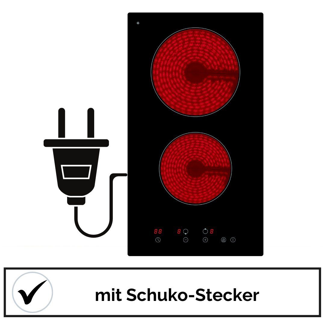 YUNA Doppelkochplatte YUNA Doppelkochplatte CALOR EBK2, Glaskeramik, Touch Control, 2900 Watt, 9 Leistungsstufen, Durchmesser 19 cm und 15,5 cm