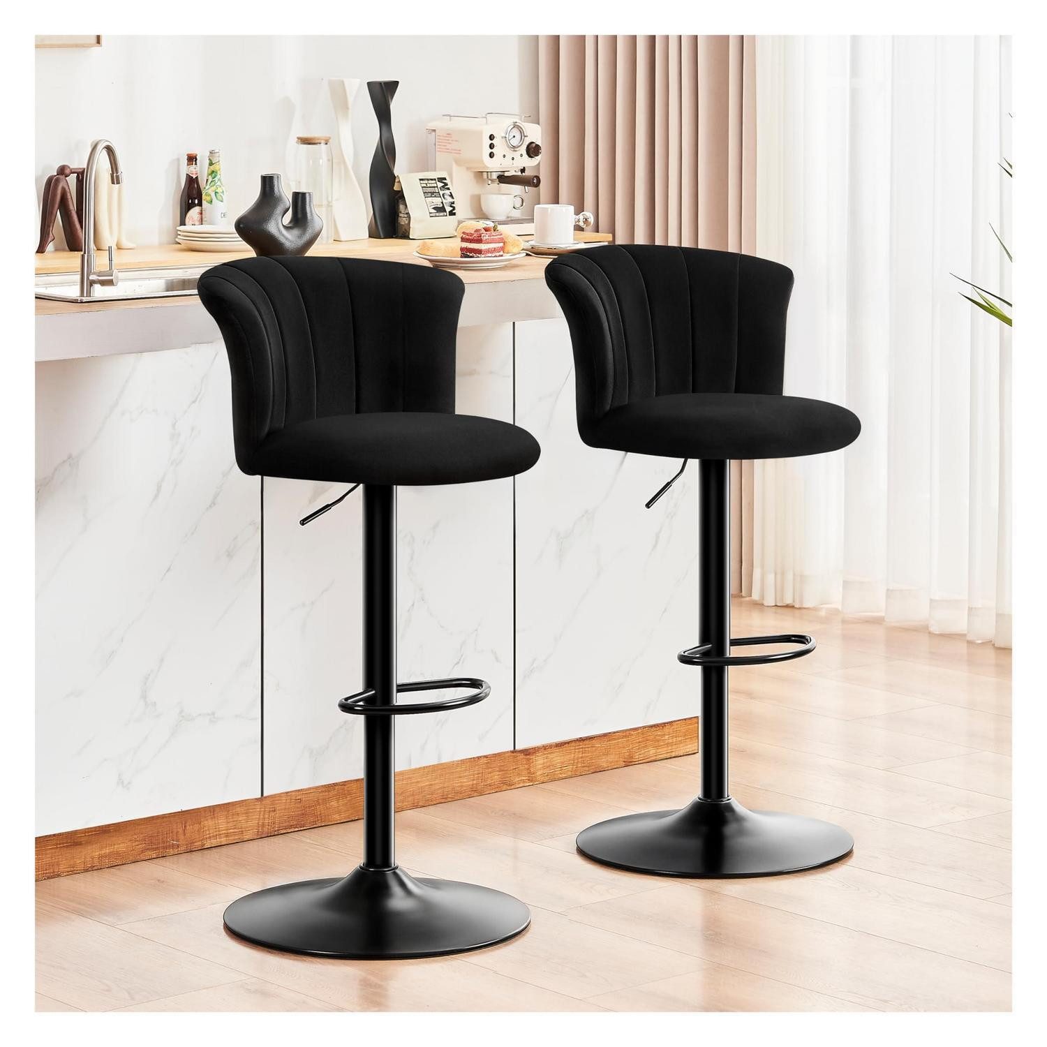 LuxusKollektion Barhocker Barhocker höhenverstellbar 360 drehbar Lehne 2er Set Schwarz (2 St)