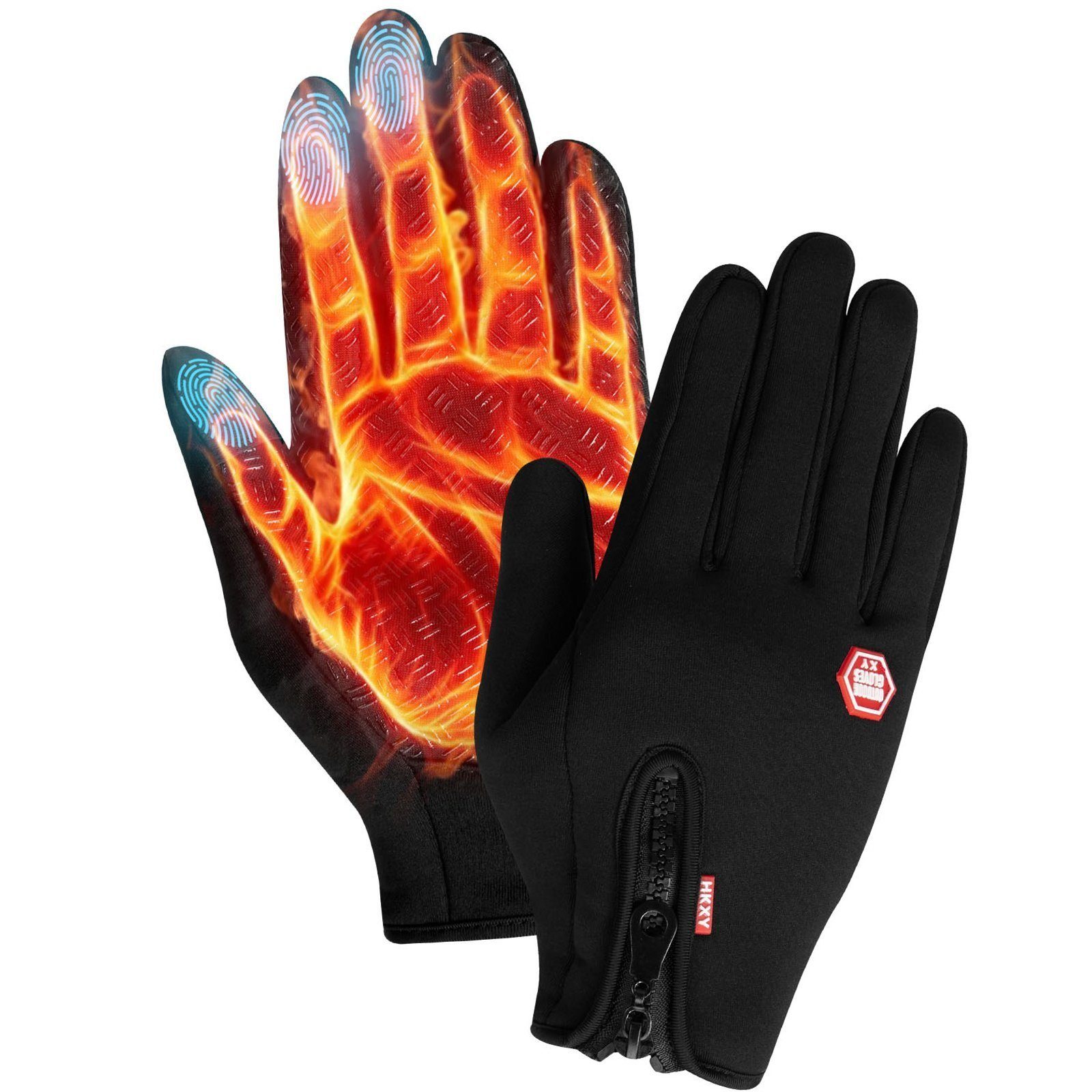 BTTO Fleecehandschuhe Handschuhe Damen Herren Winter,Skihandschuhe,Thermo Winddicht,Touchscreen Handschuhe,für Skifahren,Outdoor Sport Schwarz