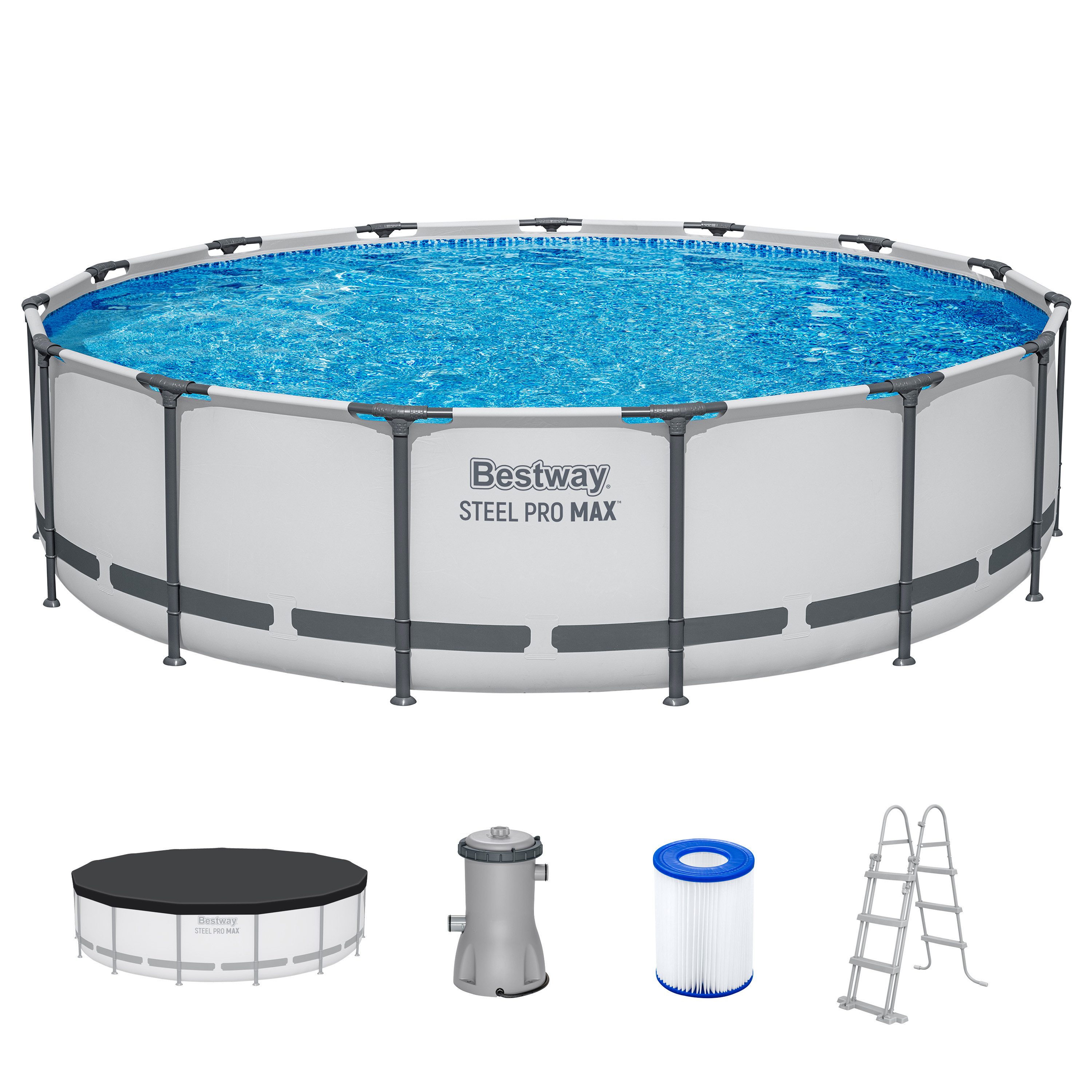 Bestway Whirlpool Steel Pro MAX™ Frame Pool Komplett-Set mit Filterpumpe Ø 457 x 107, (Set)