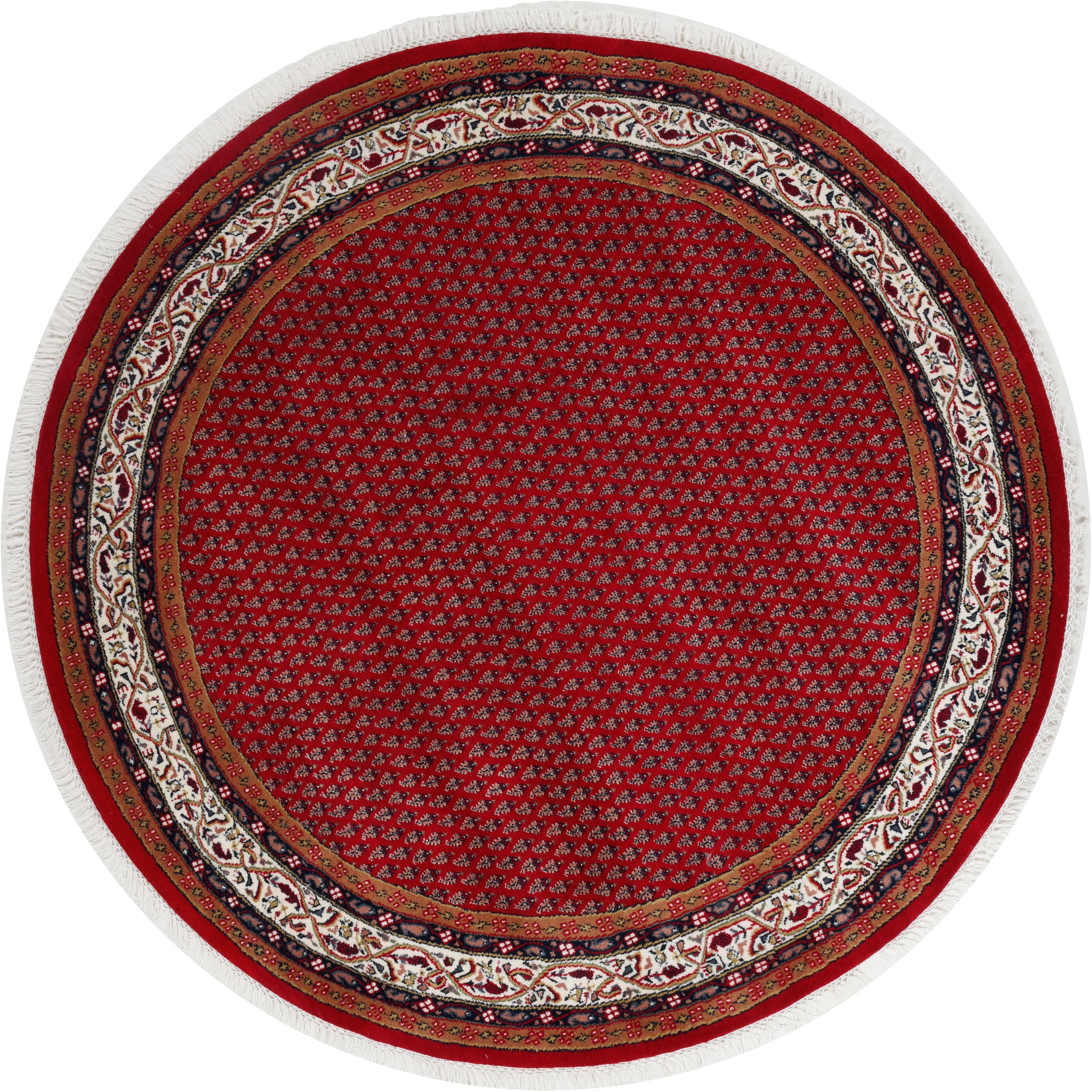 THEKO Orientteppich Chandi Mir, rund, Höhe: 12 mm, reine Wolle handgeknüpft, mit Fransen
