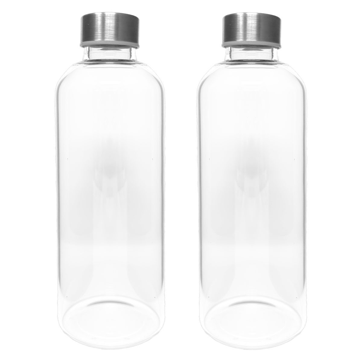 Trinkflasche 2x Trinkflasche aus Glas 1 Liter Edelstahl Wasserflasche Glasflasche