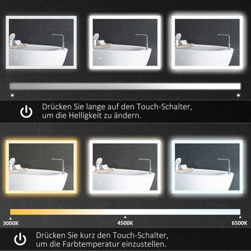 Kleankin Badspiegel LED Badezimmerspiegel mit Memory-Funktion, Leuchtspiegel (Wandspiegel, 1-St., Lichtspiegel), mit 3 Lichtfarben