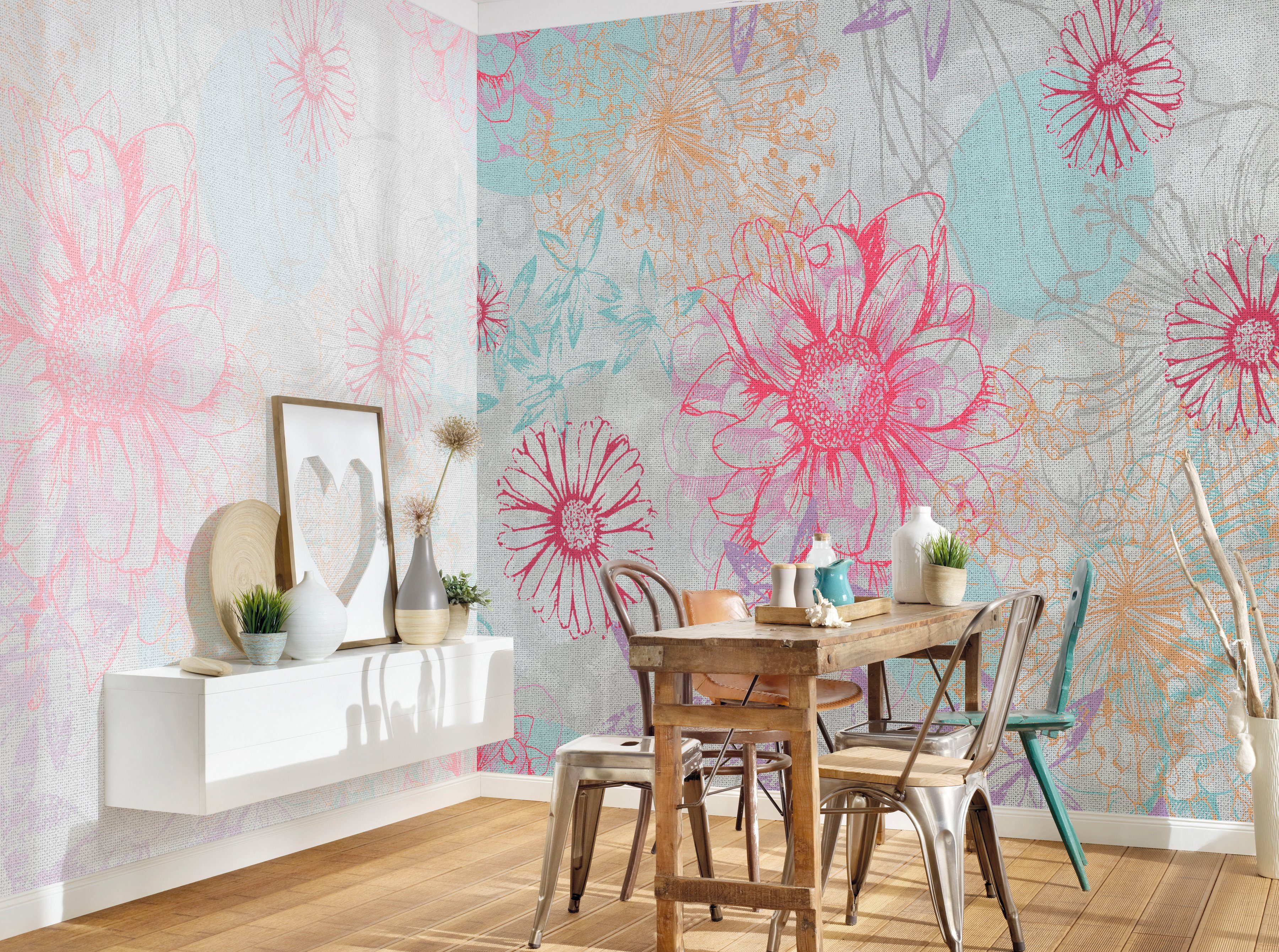 Architects Paper Fototapete Atelier 47 Flower Artwork 2, glatt, floral, (4 St), Vlies, Wand, Schräge, Decke