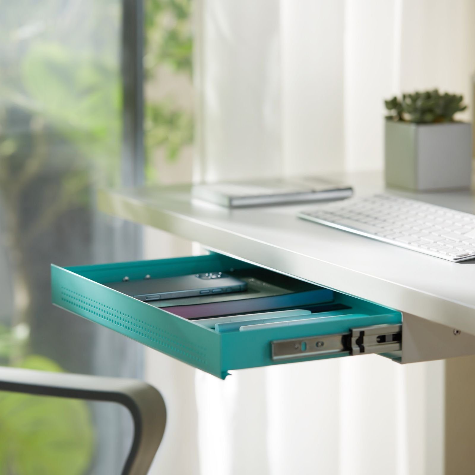 CAVO Schublade Dokumentenschublade, Schreibtischschublade Unterbauschublade (1 St), Stahl, 410 x 272 mm Türkis, weiß