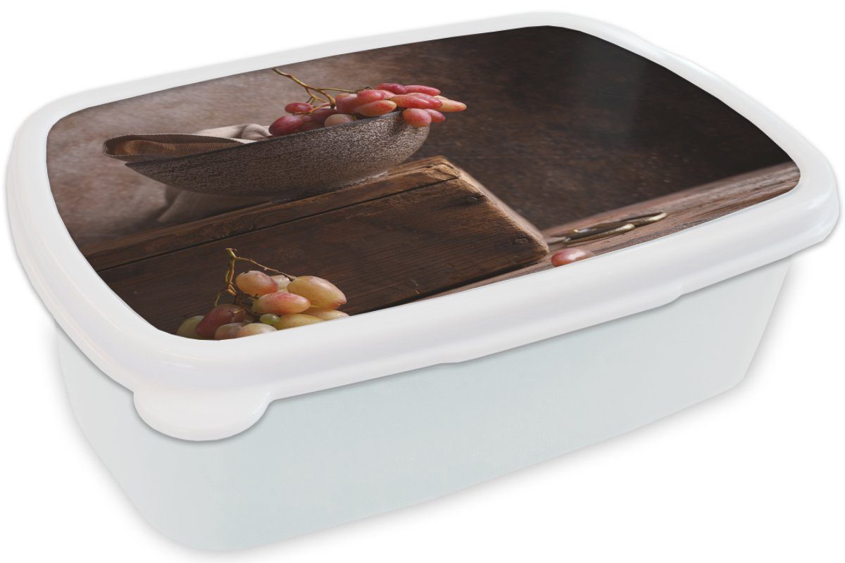MuchoWow Lunchbox Rustikal - weiß Erwachsene, Schale Jungs (2-tlg), Obst, Stilleben - und Mädchen Kunststoff, und - Brotbox Brotdose, - Kinder Weintrauben für für