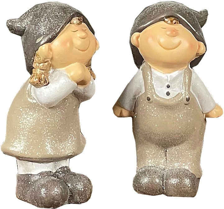 HOSSNER - HOMECOLLECTION Weihnachtsfigur Dekofigur, Winterkinder (Set, 2 St., 1x Mädchen, 1x Junge), Weihnachtsdeko, glitzernd, Höhe ca. 18 cm