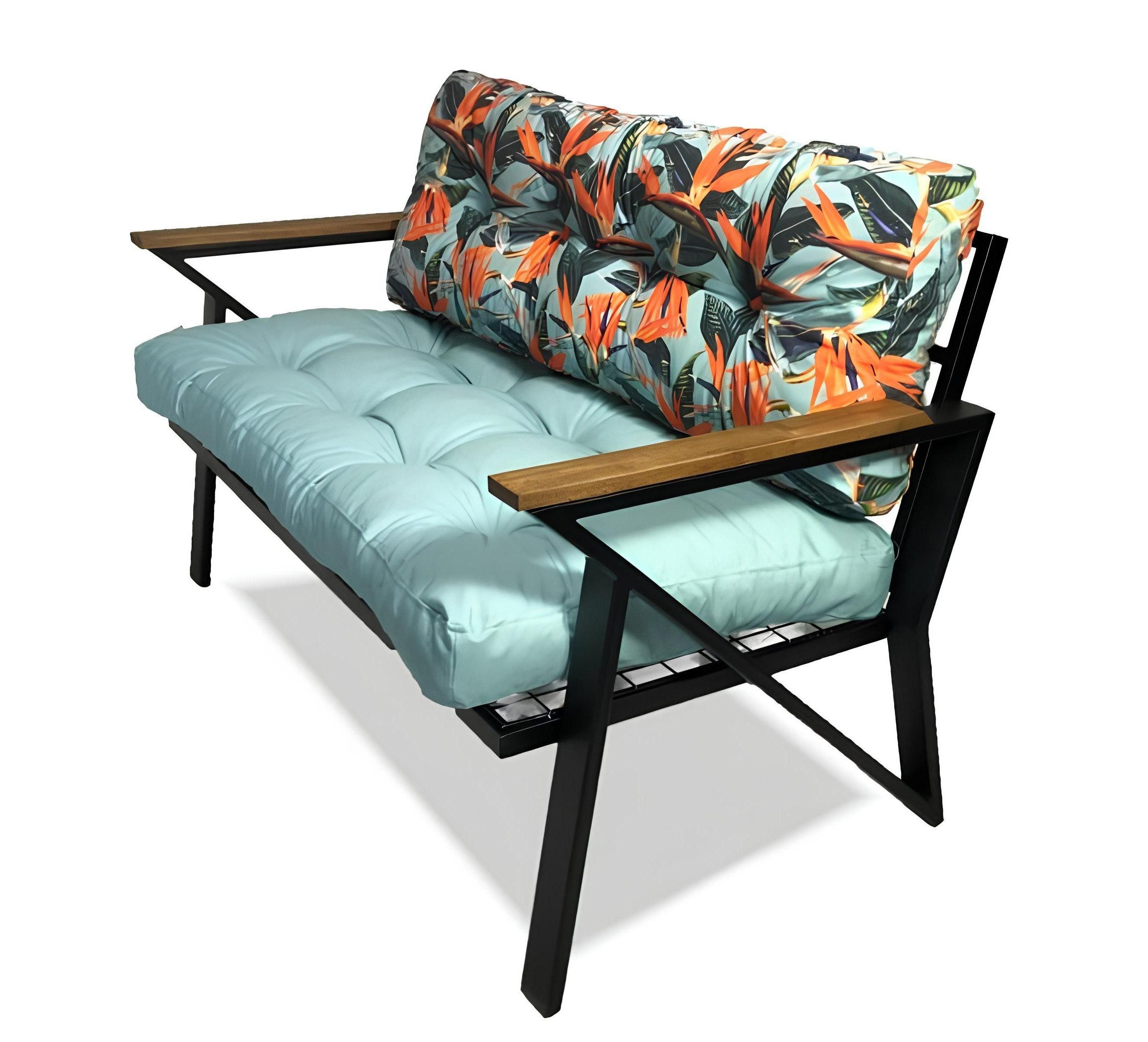 Xlmoebel Gartensofa Zweier-Sitzer Gartenbank Kleine Sitzcouch Metall mit Blumenmuster, Hergestellt in Europa