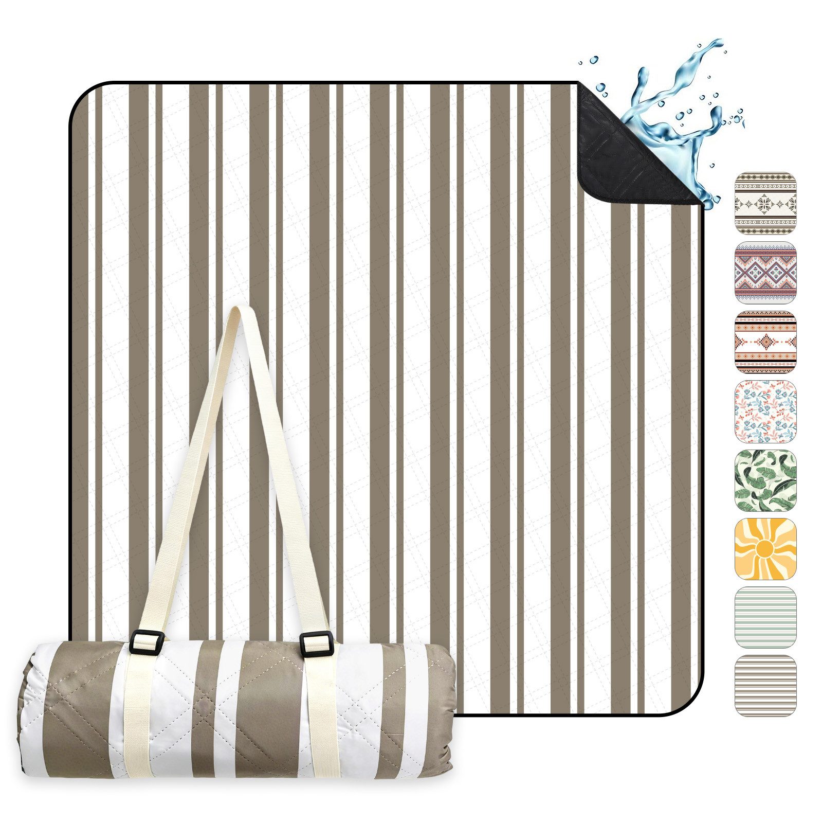 Picknickdecke Picknickdecke Wasserdicht Campingdecke 200x200 cm, Sekey, 3-Schicht mit PEVA Unterseite, für 4–6 Personen, für Strand & Camping