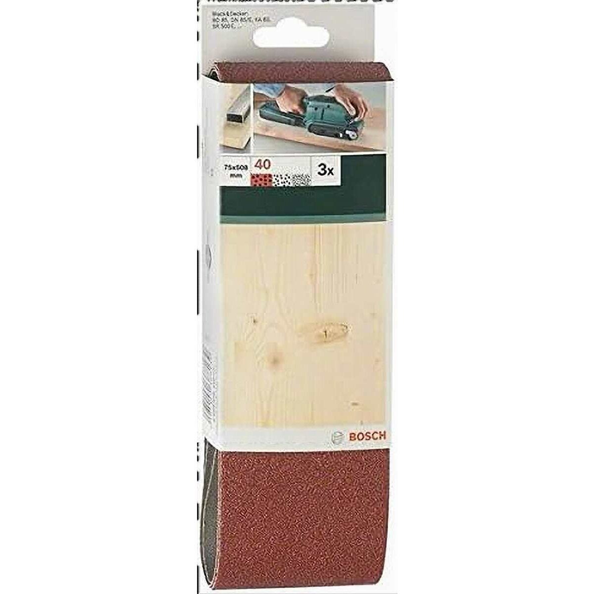 BOSCH Schleifpapier Bosch Schleifband 3 Stück, 75 x 508 mm, Körnung 40 für Bandschleifer