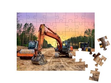 puzzleYOU Puzzle Bulldozer, Bagger und Bodenverdichter, 48 Puzzleteile, puzzleYOU-Kollektionen Bagger
