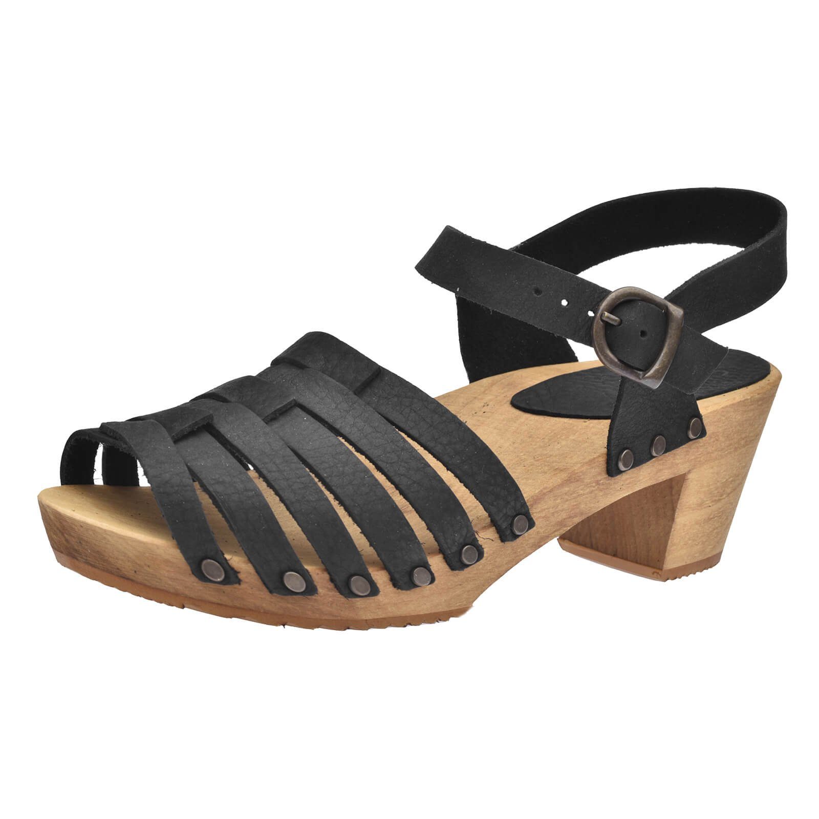 Sanita Wood-Silo Square Sandal Sandale Black Sandale