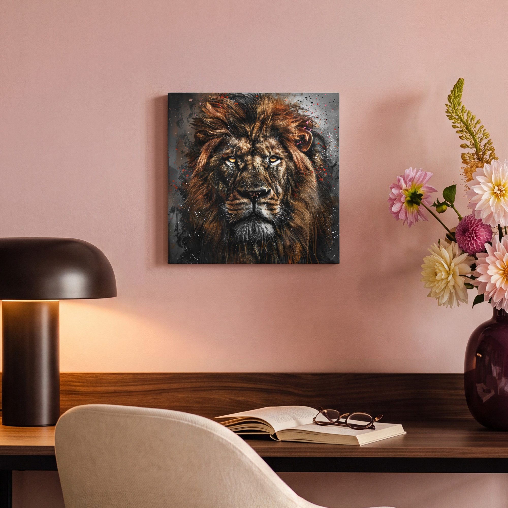 OneMillionCanvasses® Leinwandbild Löwe - Tiere - Porträt - Schwarz - Luxus, Fotodruck (1 St), Wandbild, Deko Schlafzimmer Wohnzimmer Flur 20x20 cm – Bild 4 von 5