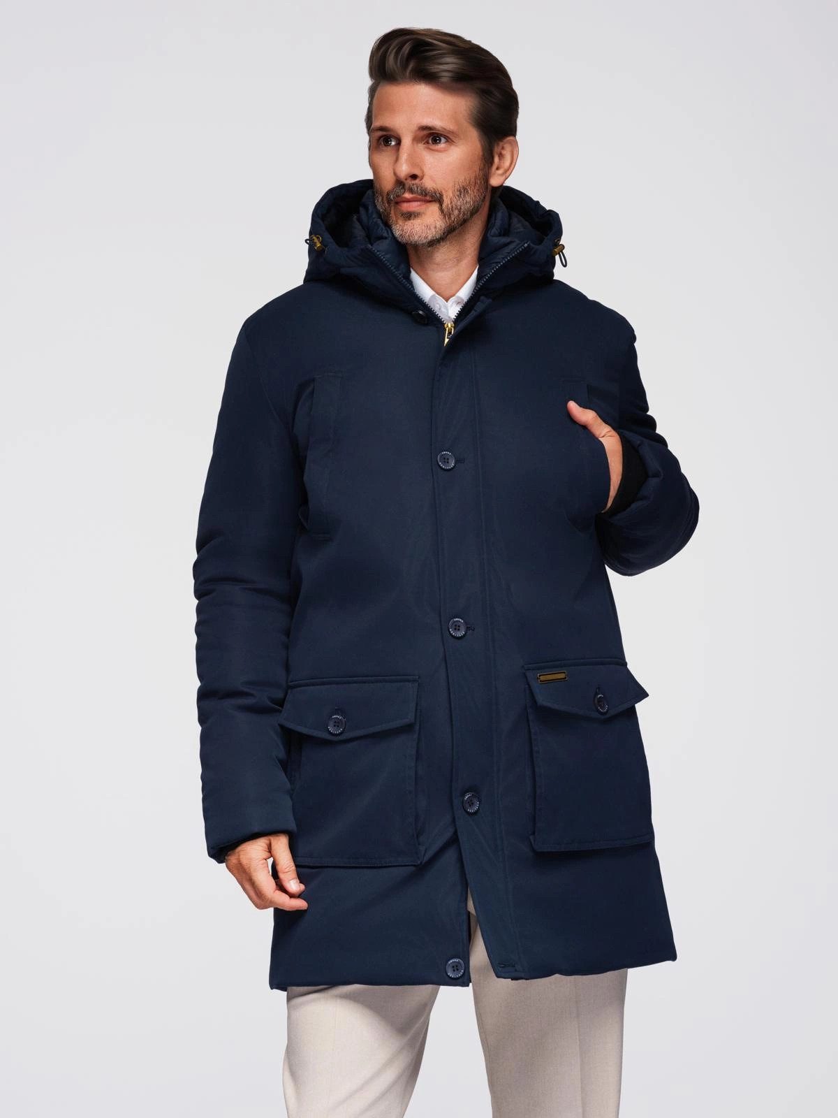 Winterjacke Elegante Herren-Parka mit Cargotaschen und Kapuze