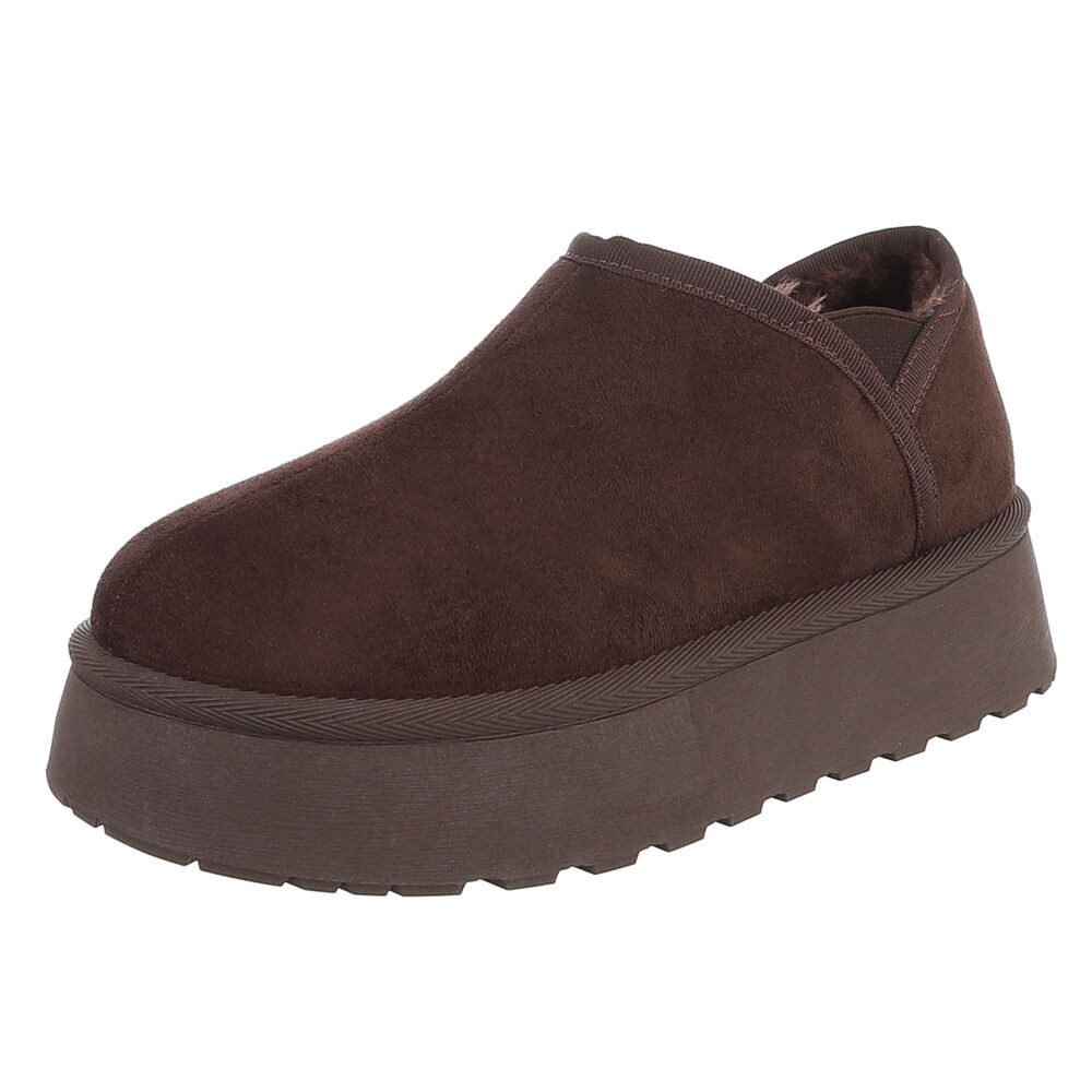 Ital-Design Damen Slip-on Plateau Schuh mit Profilsohle Snowboots (92214517) Flach Stiefeletten in Braun