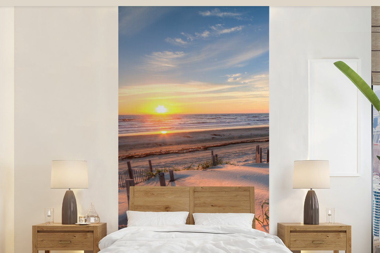 MuchoWow Fototapete Strand - Meer - Düne - Sonnenuntergang - Landschaft, Matt, bedruckt, (2 St), Vliestapete für Wohnzimmer Schlafzimmer Küche, Fototapete