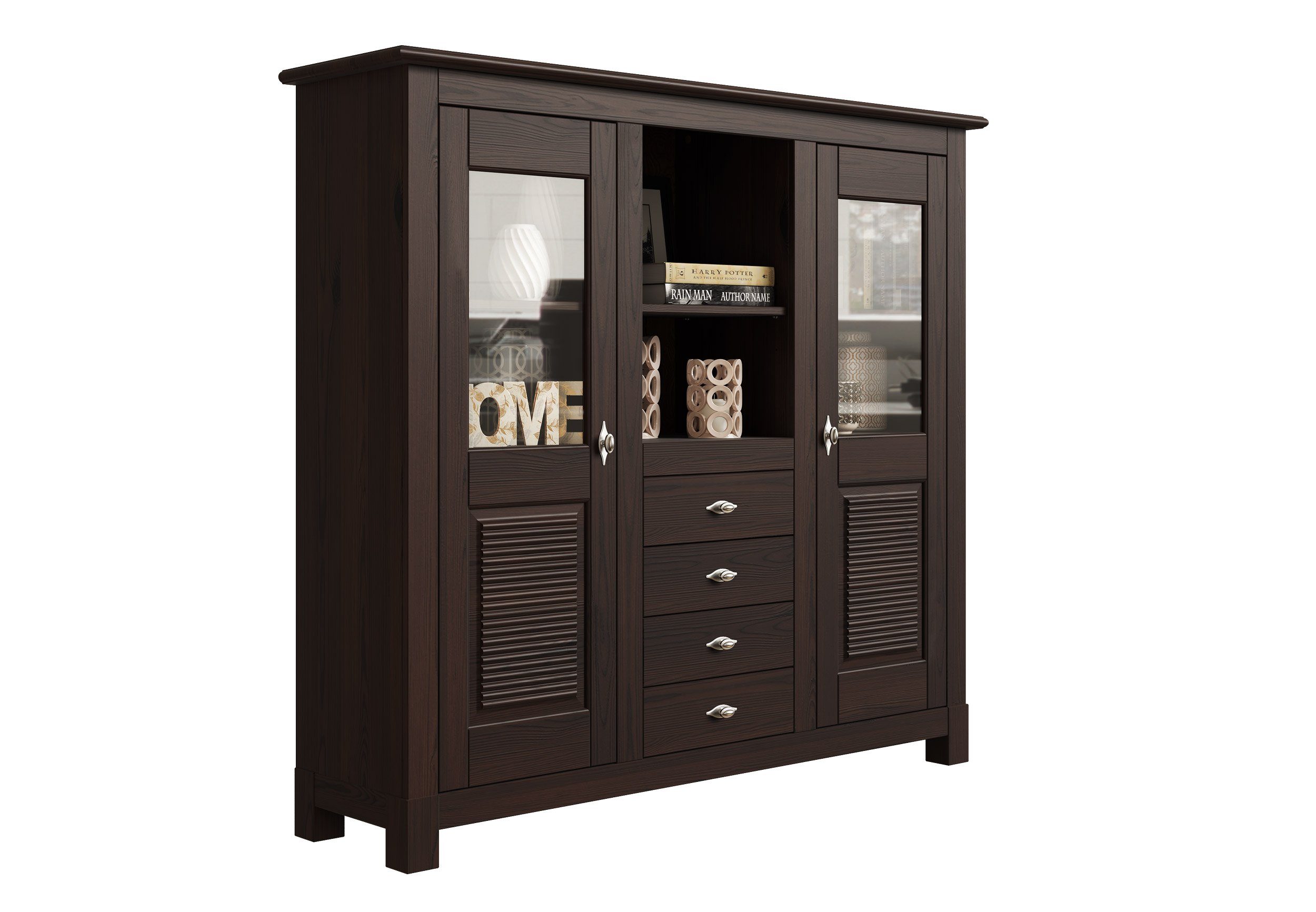Home affaire Buffet Rauna Highboard, massive Kiefer, Türen mit Glaseinsätzen, B/H 146/134 cm