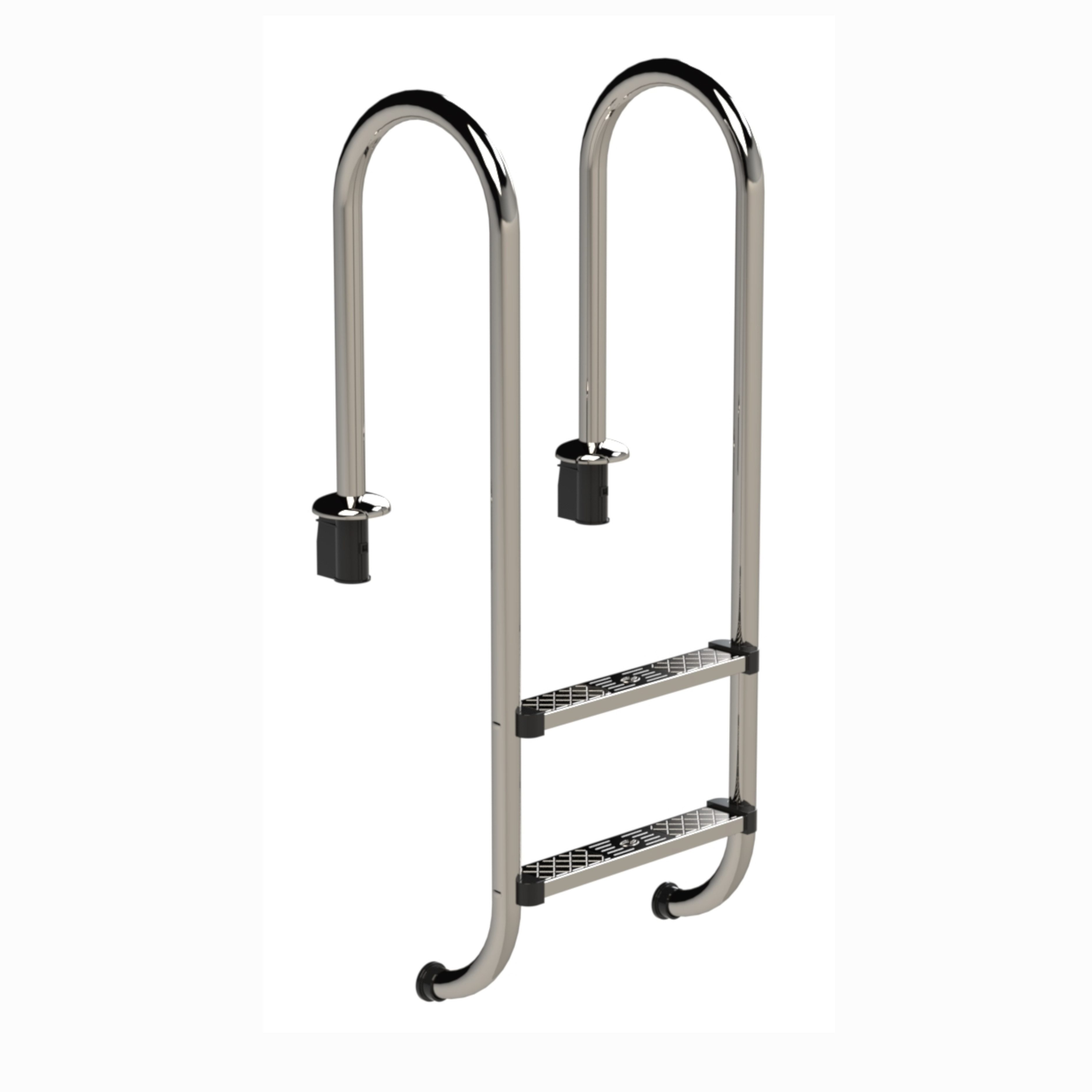 HAF Poolleiter Ideal Tiefbeckenleiter 2-stufig Eng V2A Poolleiter Schwimmbadleiter (Für Einbaubecken ohne Überlaufrinne, Poolleiter aus hochwertigem V2A Edelstahl), Mit rutschfesten Edelstahlstufen
