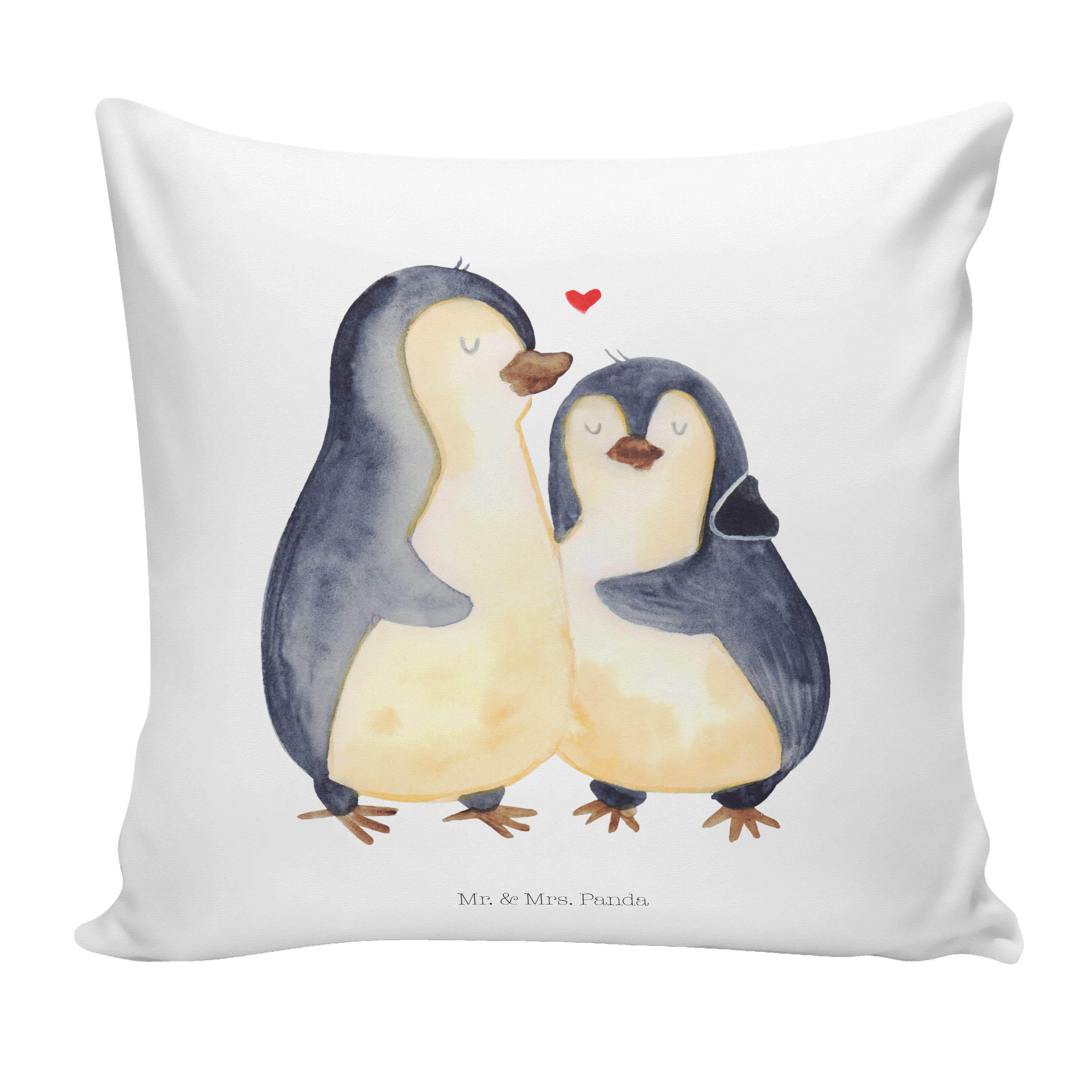 Mr. & Mrs. Panda Dekokissen Pinguin umarmend - Weiß - Geschenk, Kissenhülle, Hochzeitsgeschenk, L