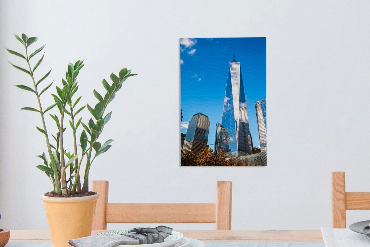 Gemälde, cm 20x30 fertig World Trade Center inkl. Leinwandbild One (1 Staaten den im OneMillionCanvasses® bespannt Das Vereinigten in Leinwandbild Herbst, Zackenaufhänger, St),